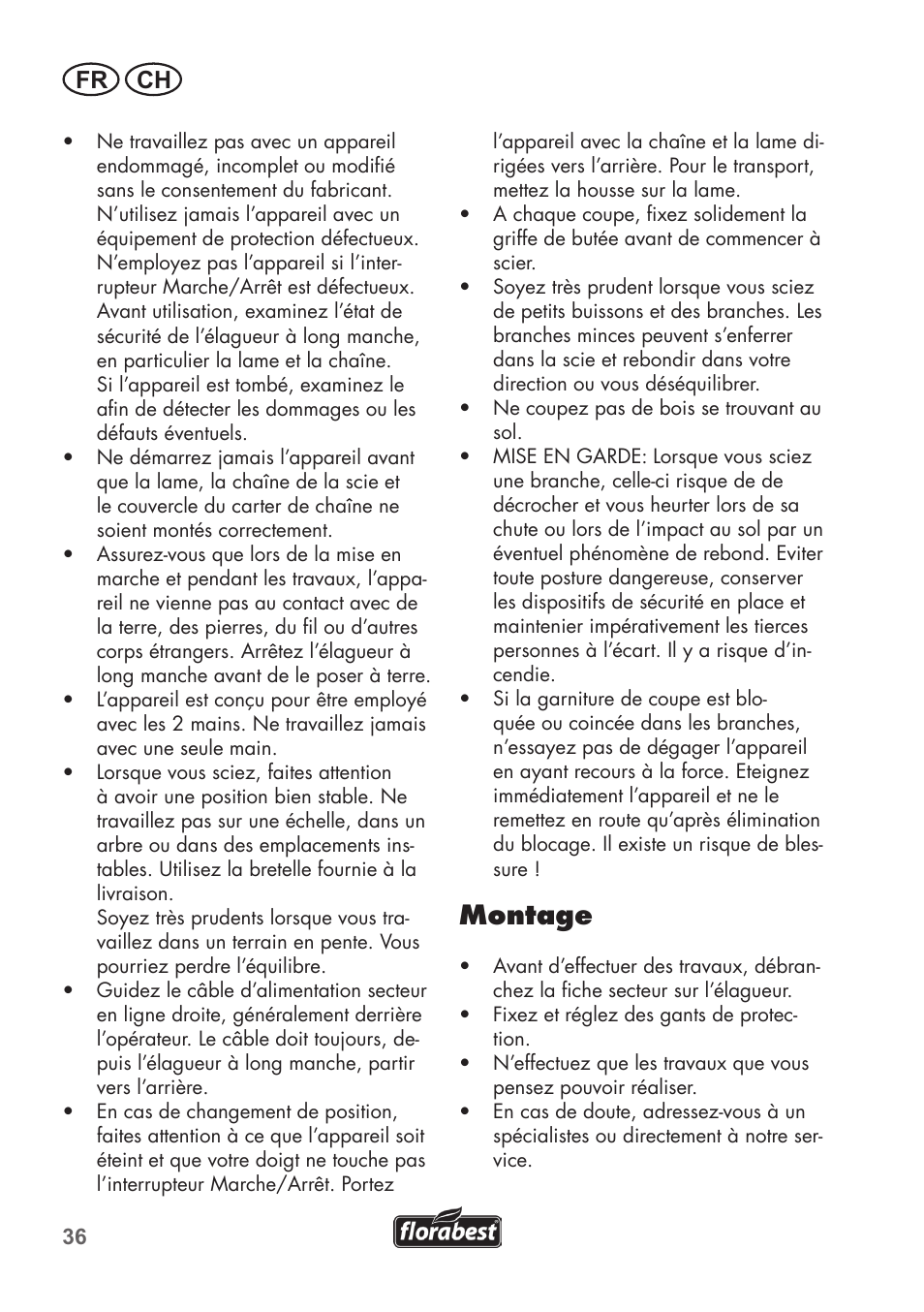 Montage, Fr ch | Florabest FHE 710 A1 User Manual | Page 36 / 96