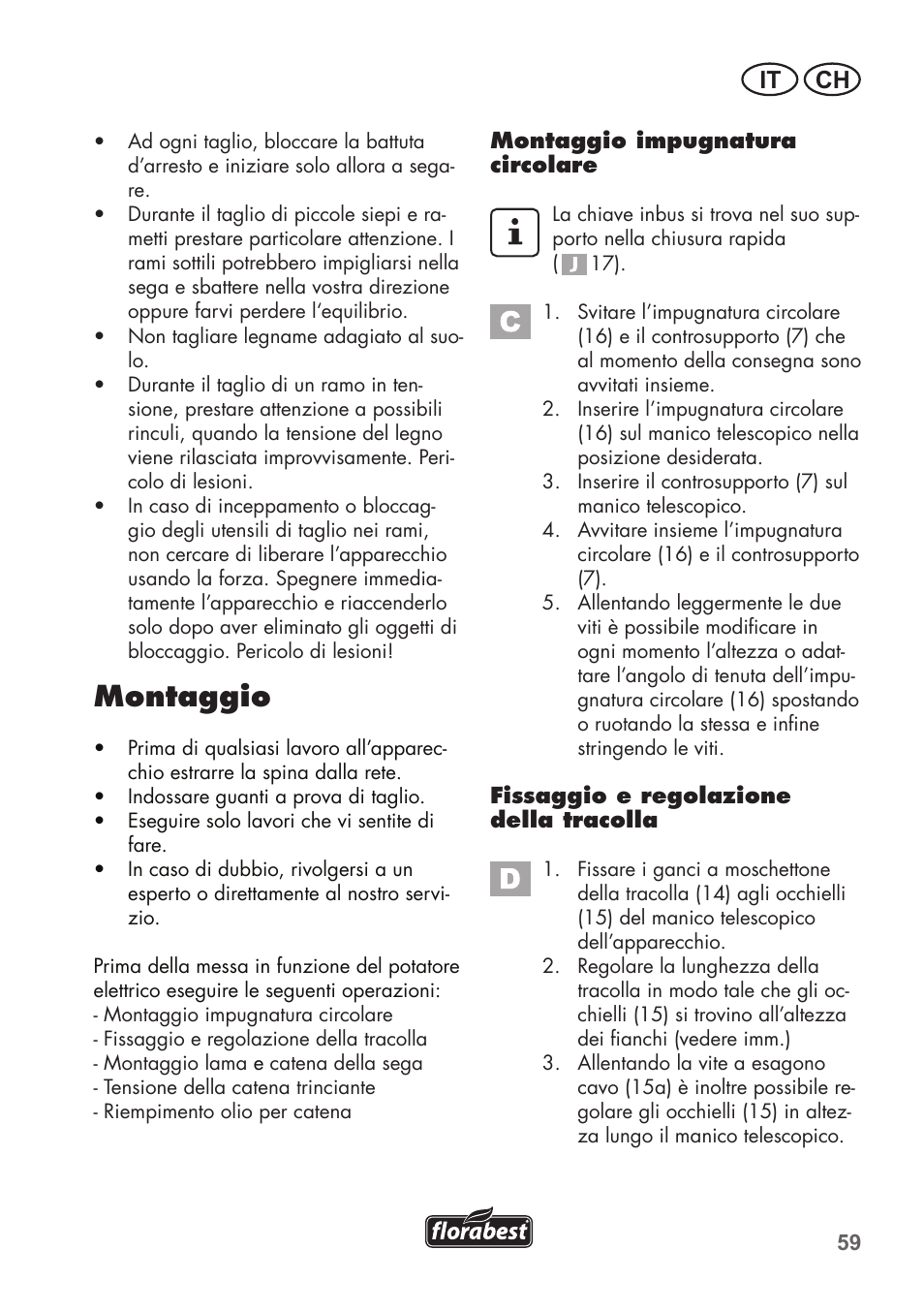 Montaggio, It ch | Florabest FHE 710 A1 User Manual | Page 59 / 96