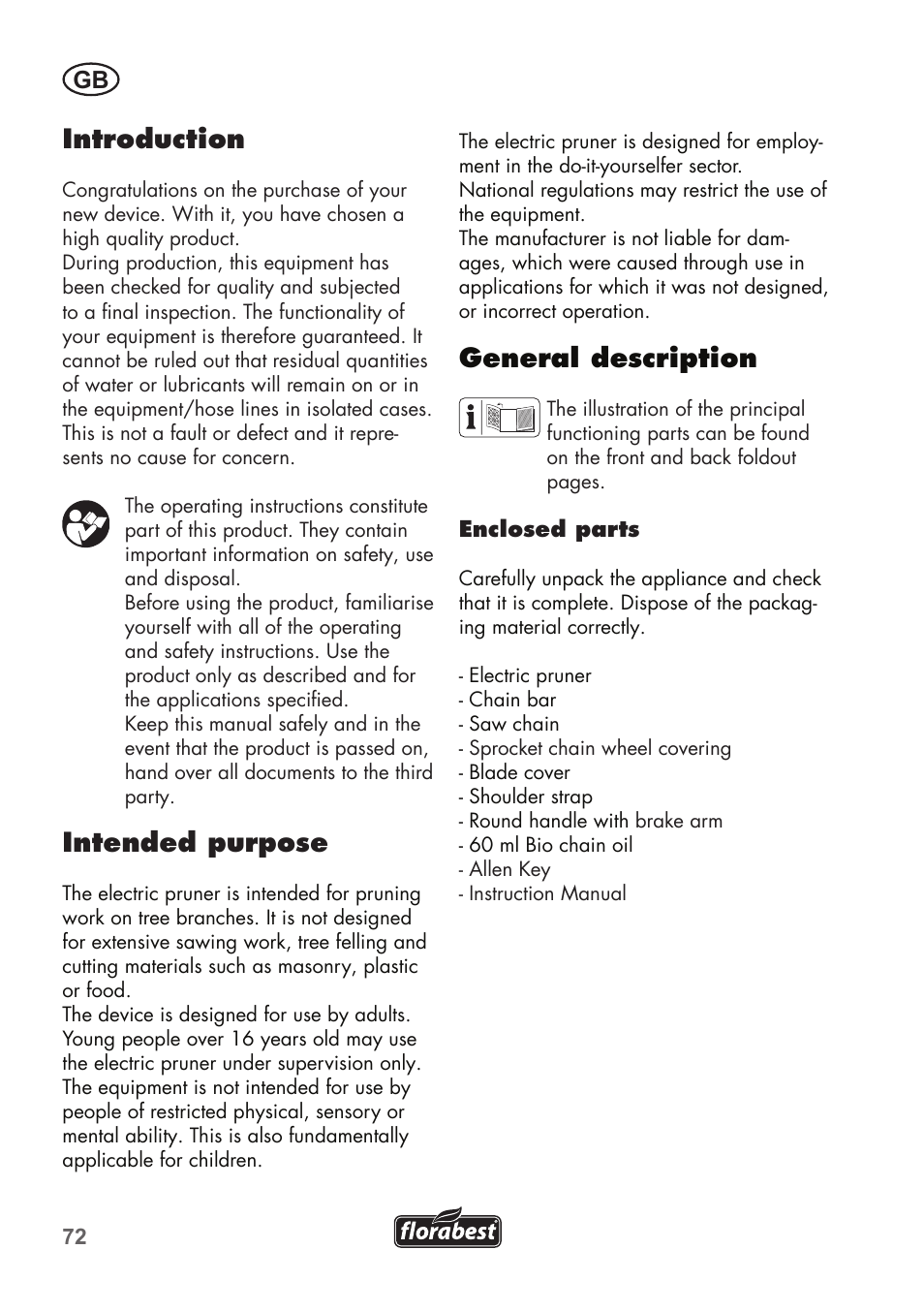 Introduction, Intended purpose, General description | Florabest FHE 710 A1 User Manual | Page 72 / 96