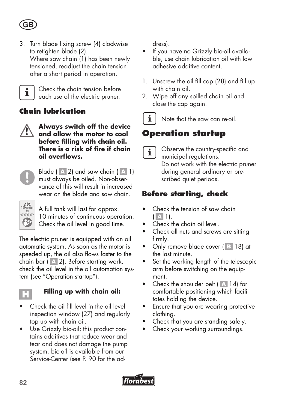 Operation startup | Florabest FHE 710 A1 User Manual | Page 82 / 96