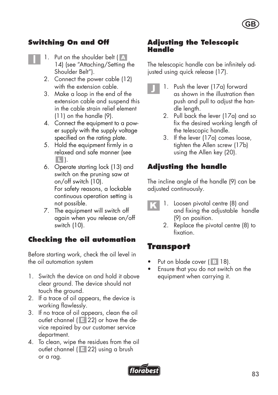 Transport | Florabest FHE 710 A1 User Manual | Page 83 / 96