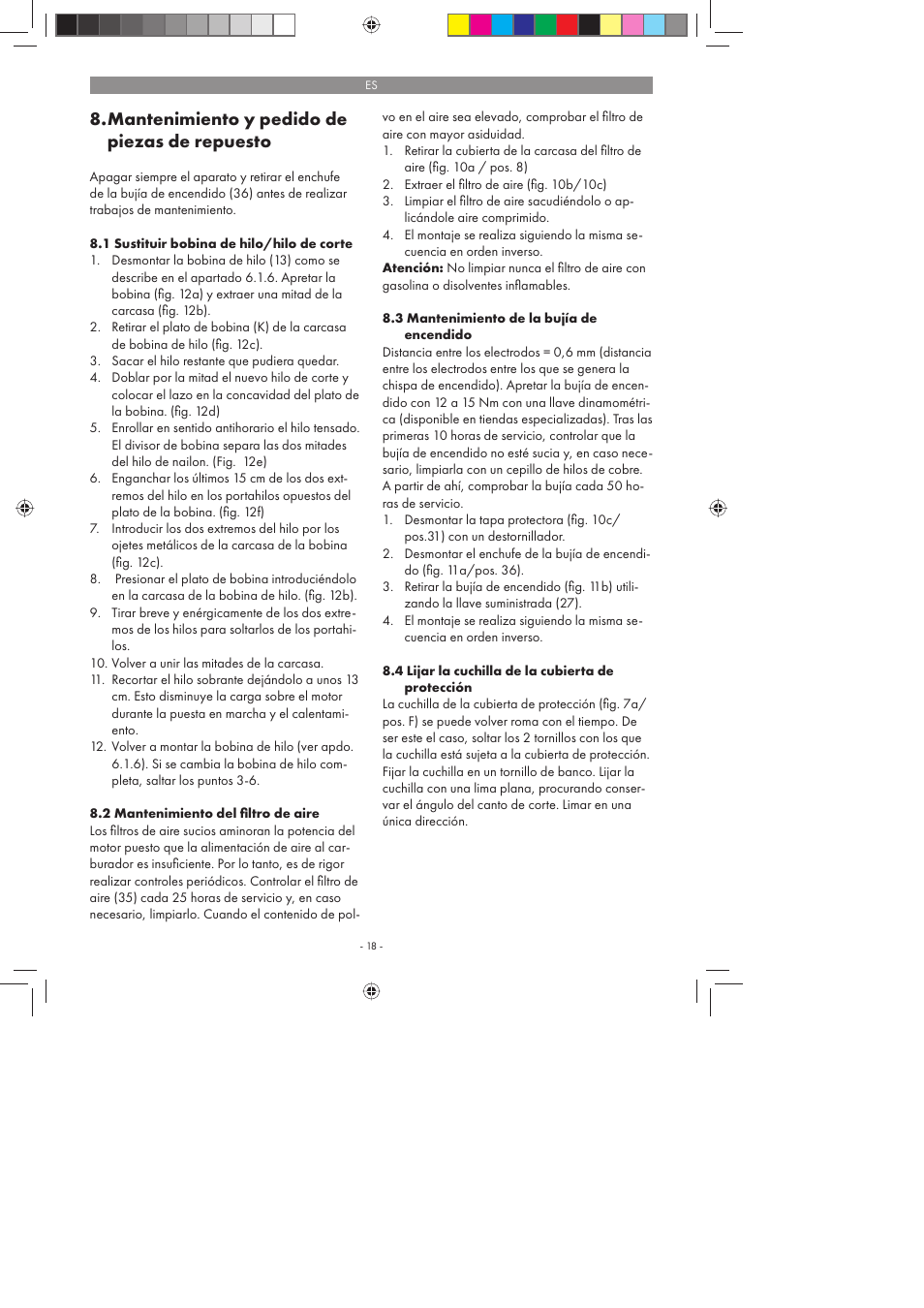 Mantenimiento y pedido de piezas de repuesto | Florabest FBS 43 A1 User Manual | Page 18 / 90