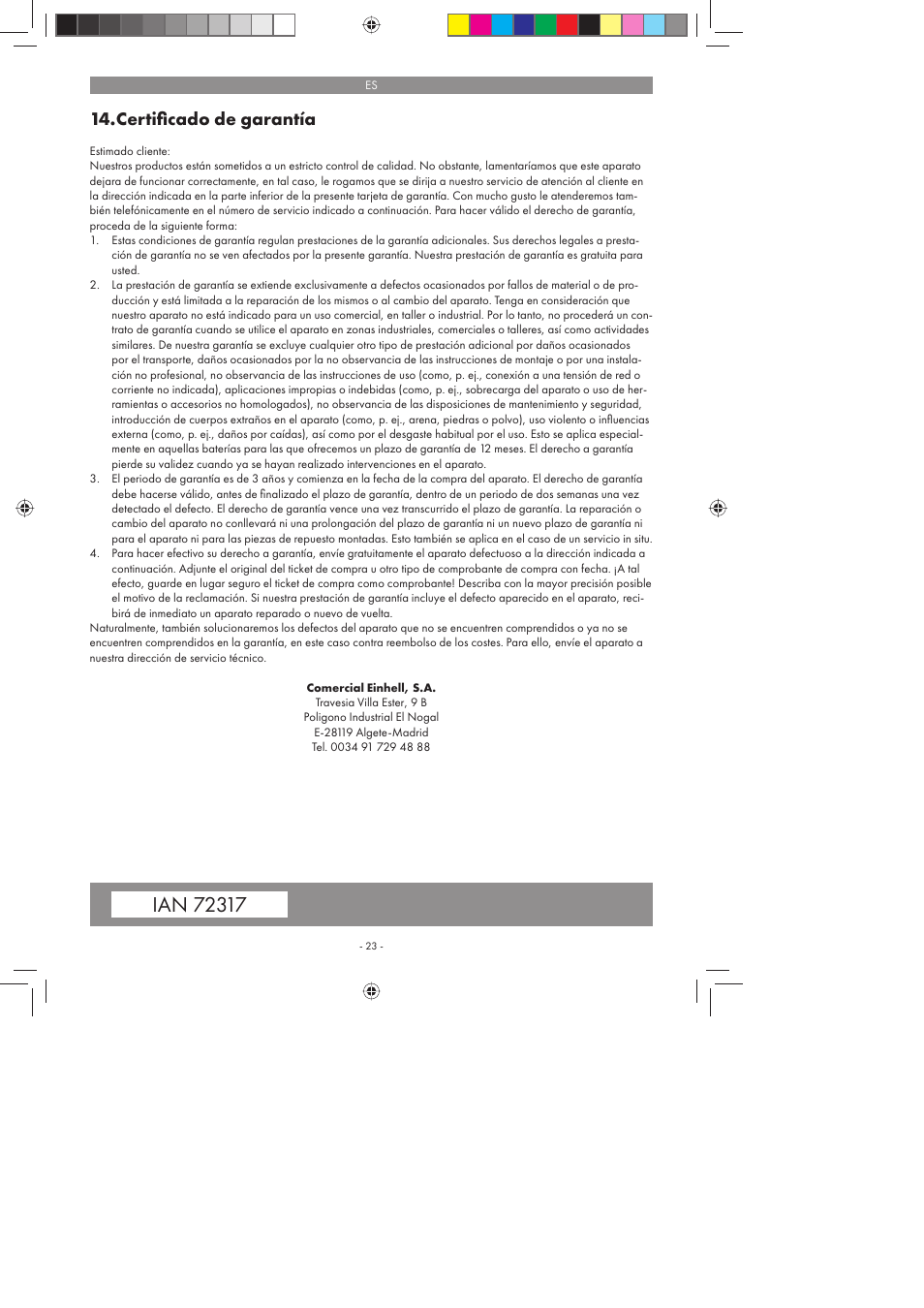 Certiﬁ cado de garantía | Florabest FBS 43 A1 User Manual | Page 23 / 90