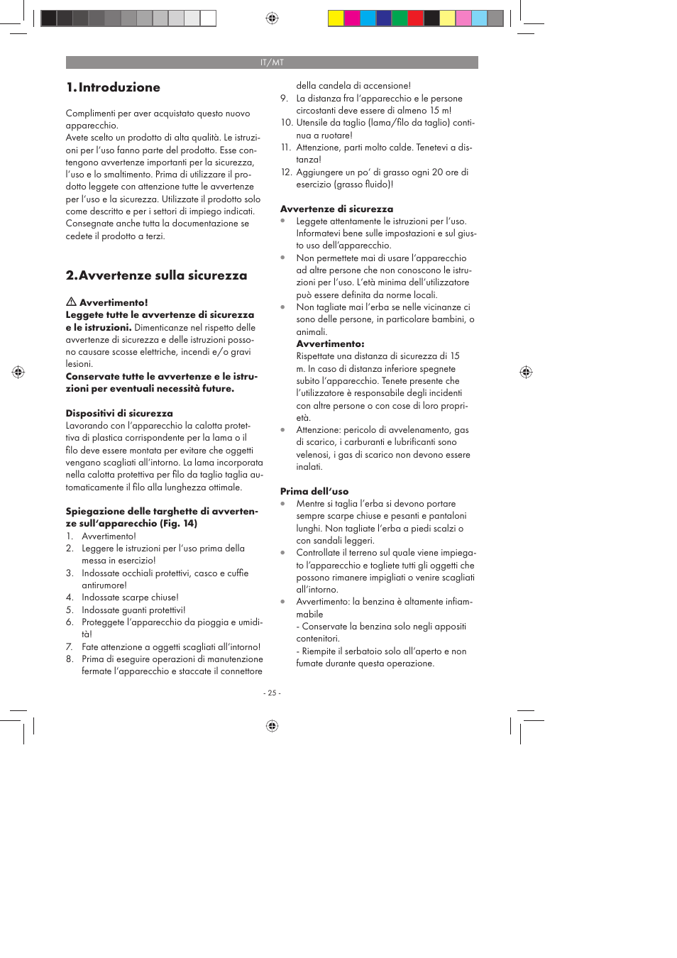 Introduzione, Avvertenze sulla sicurezza | Florabest FBS 43 A1 User Manual | Page 25 / 90