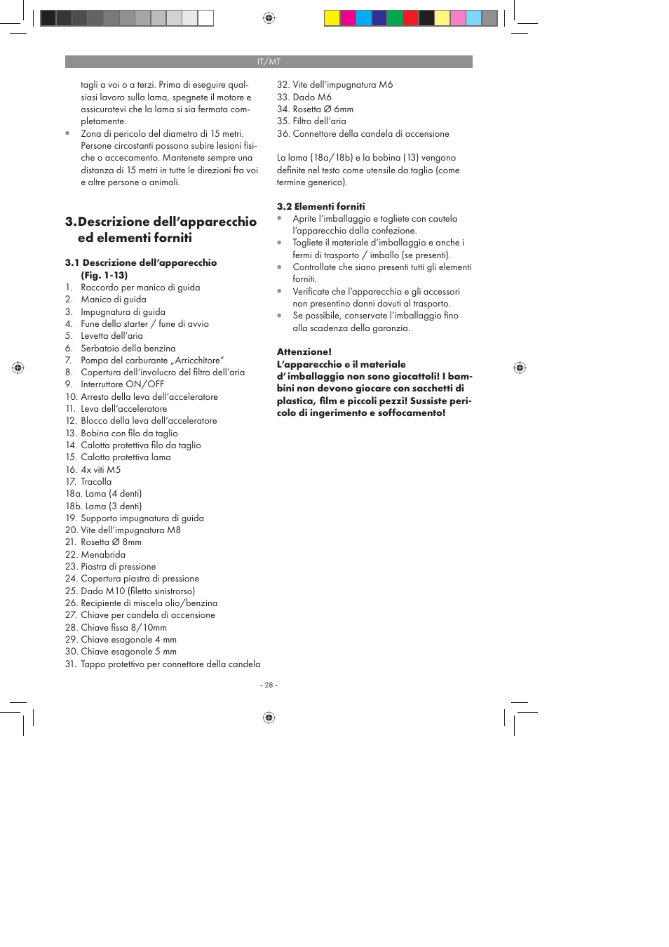 Descrizione dell’apparecchio ed elementi forniti | Florabest FBS 43 A1 User Manual | Page 28 / 90