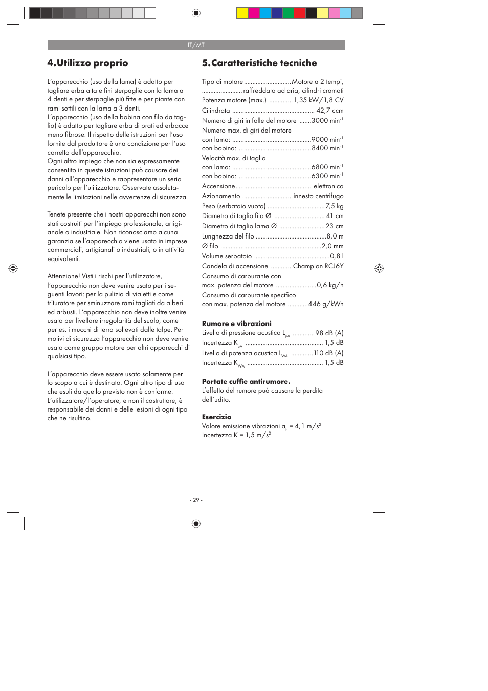Utilizzo proprio, Caratteristiche tecniche | Florabest FBS 43 A1 User Manual | Page 29 / 90