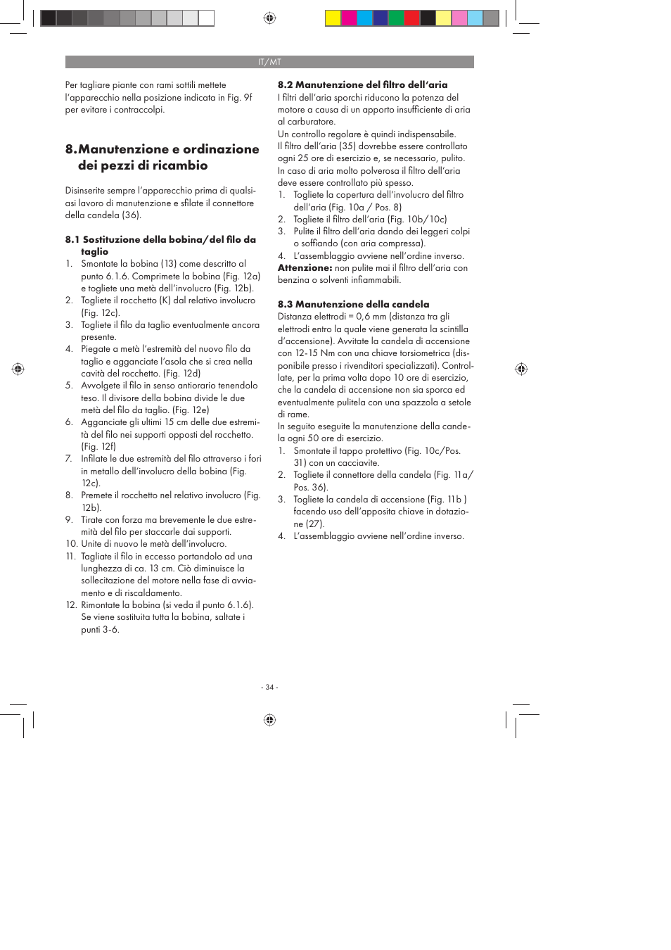 Manutenzione e ordinazione dei pezzi di ricambio | Florabest FBS 43 A1 User Manual | Page 34 / 90