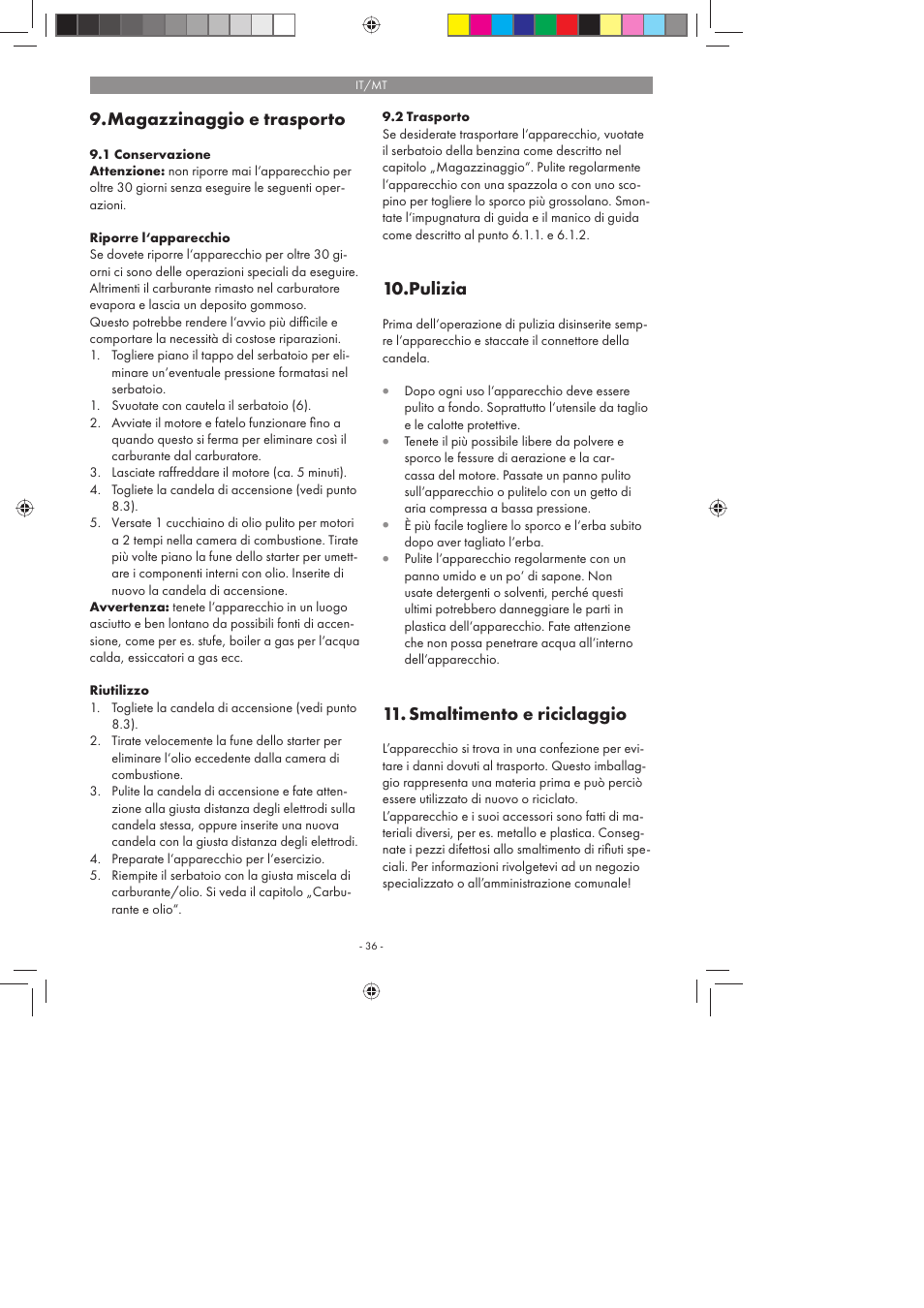 Magazzinaggio e trasporto, Pulizia, Smaltimento e riciclaggio | Florabest FBS 43 A1 User Manual | Page 36 / 90