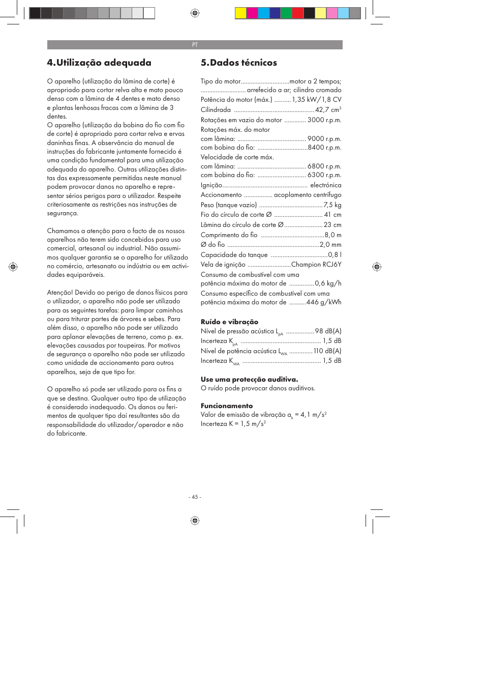 Utilização adequada, Dados técnicos | Florabest FBS 43 A1 User Manual | Page 45 / 90