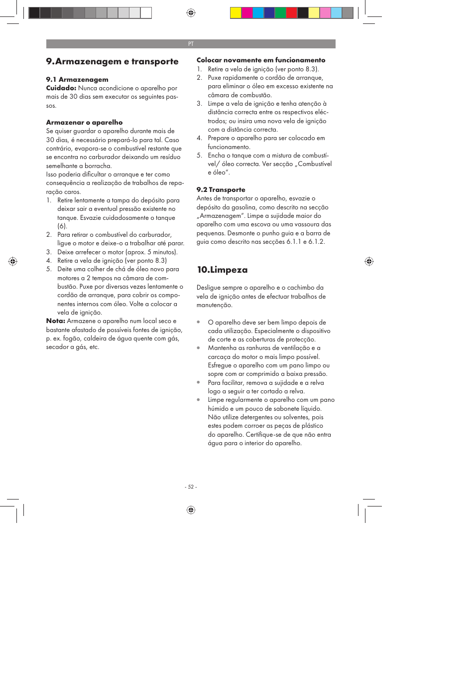 Armazenagem e transporte, Limpeza | Florabest FBS 43 A1 User Manual | Page 52 / 90