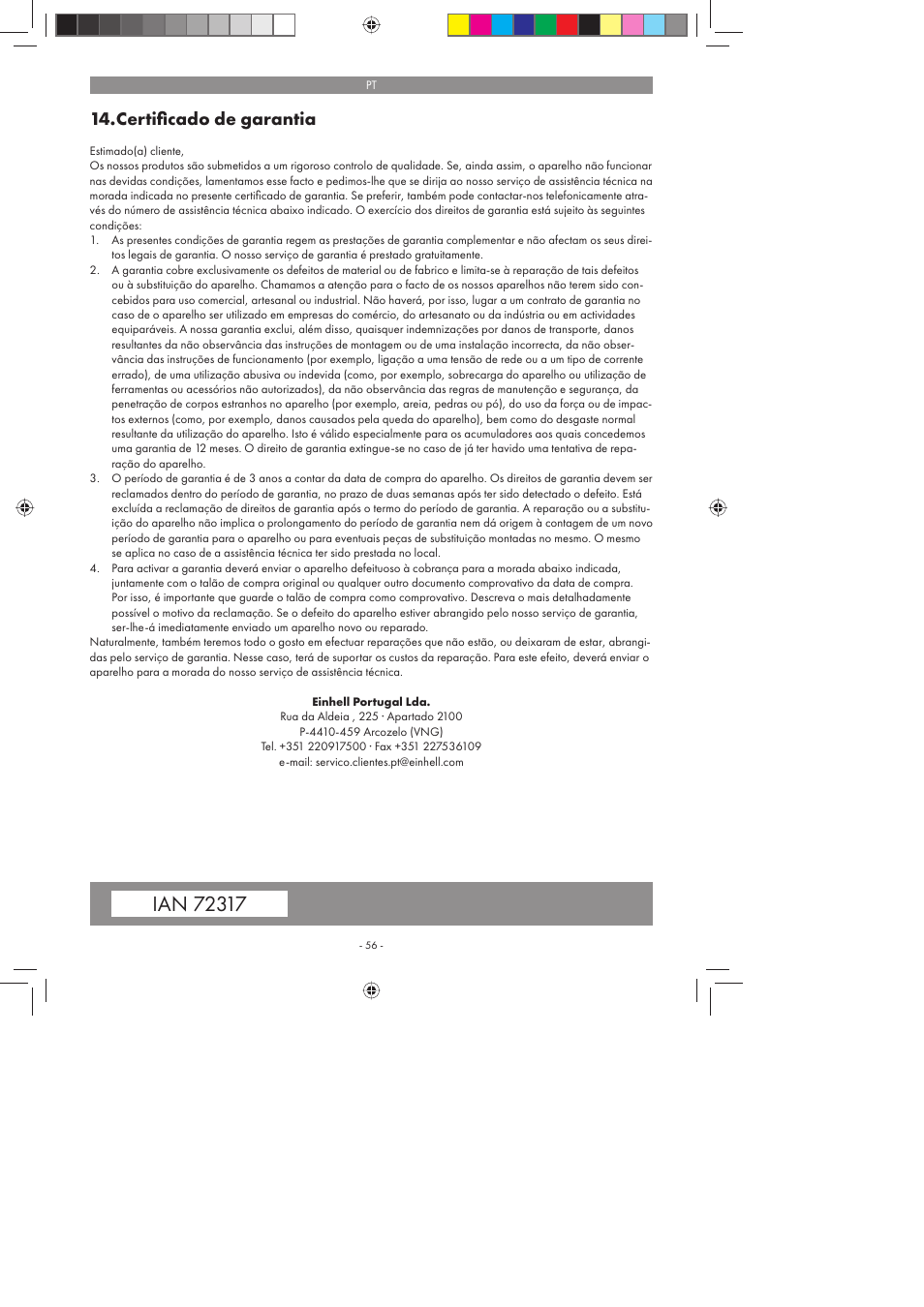 Certiﬁ cado de garantia | Florabest FBS 43 A1 User Manual | Page 56 / 90