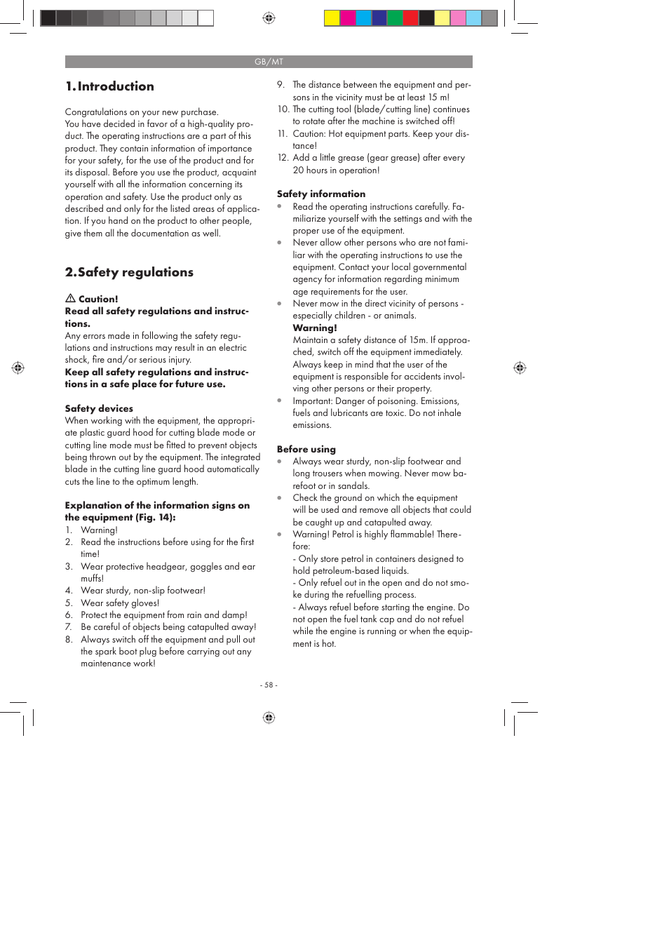 Introduction, Safety regulations | Florabest FBS 43 A1 User Manual | Page 58 / 90