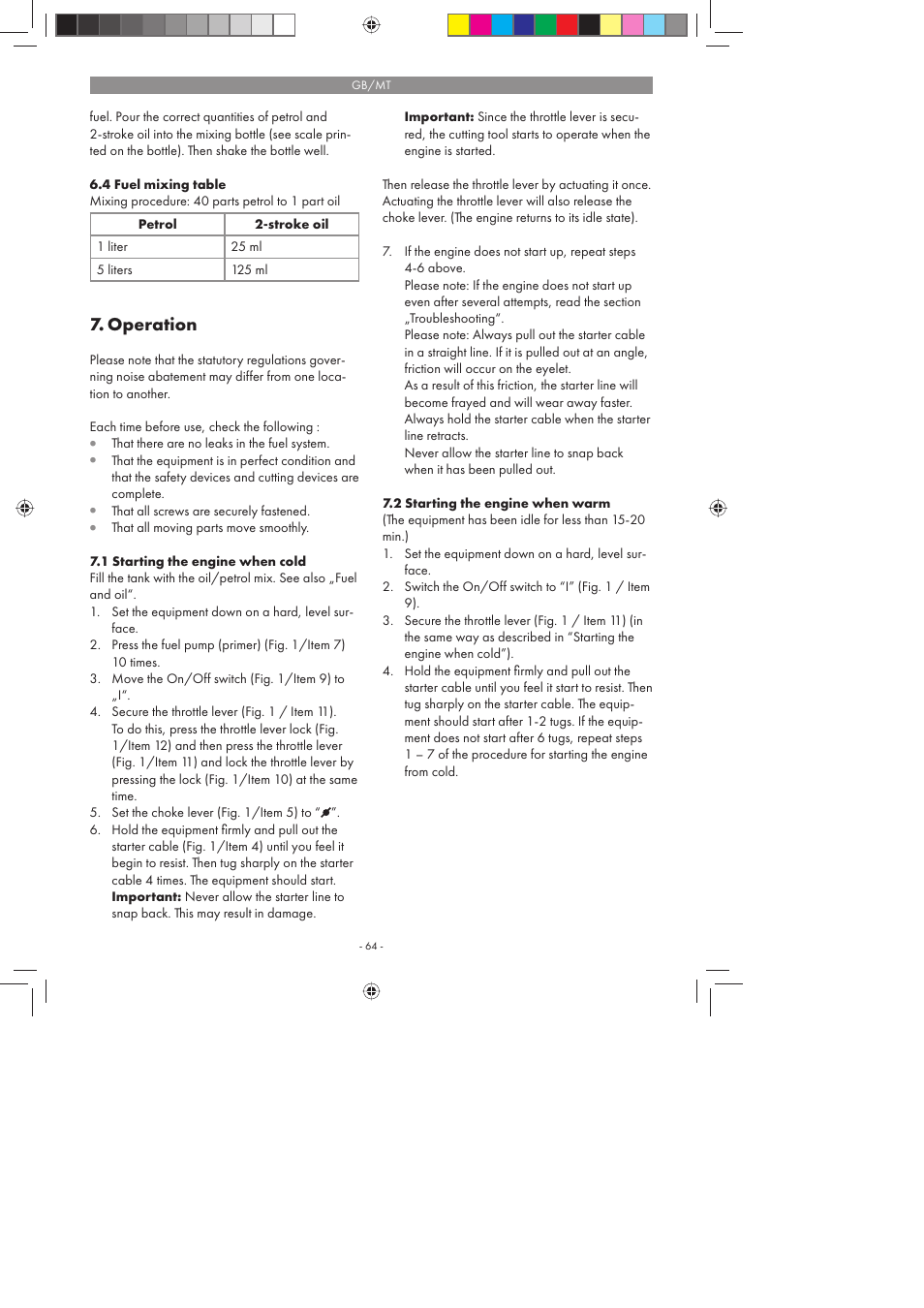 Operation | Florabest FBS 43 A1 User Manual | Page 64 / 90