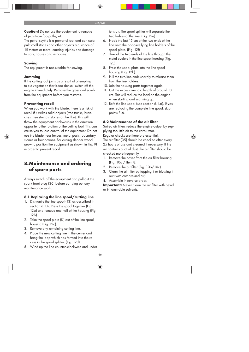 Maintenance and ordering of spare parts | Florabest FBS 43 A1 User Manual | Page 66 / 90