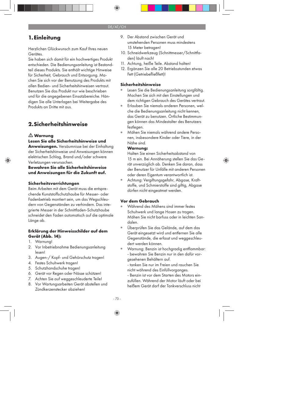 Einleitung, Sicherheitshinweise | Florabest FBS 43 A1 User Manual | Page 73 / 90