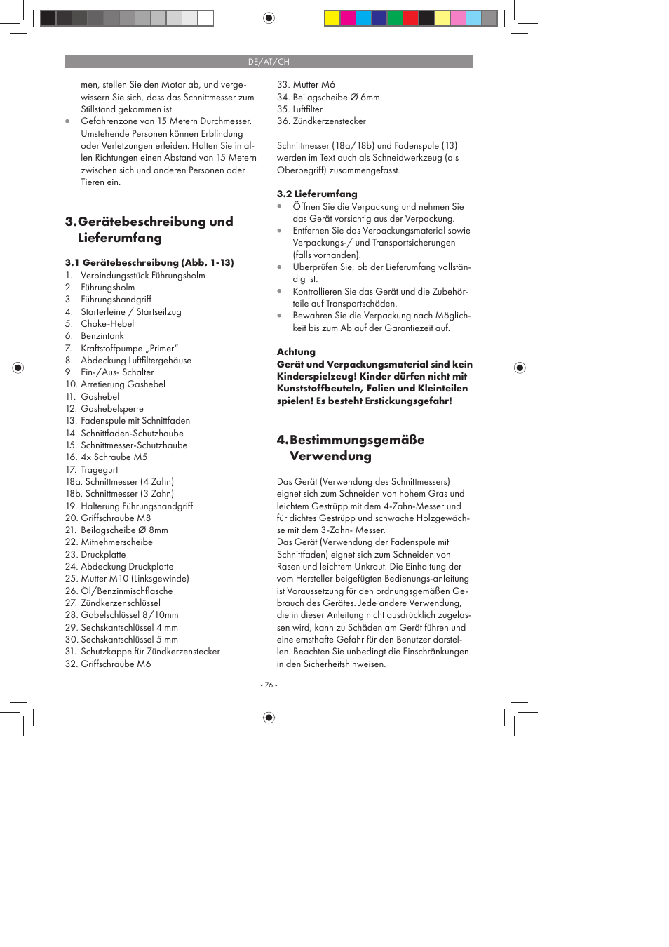 Gerätebeschreibung und lieferumfang, Bestimmungsgemäße verwendung | Florabest FBS 43 A1 User Manual | Page 76 / 90