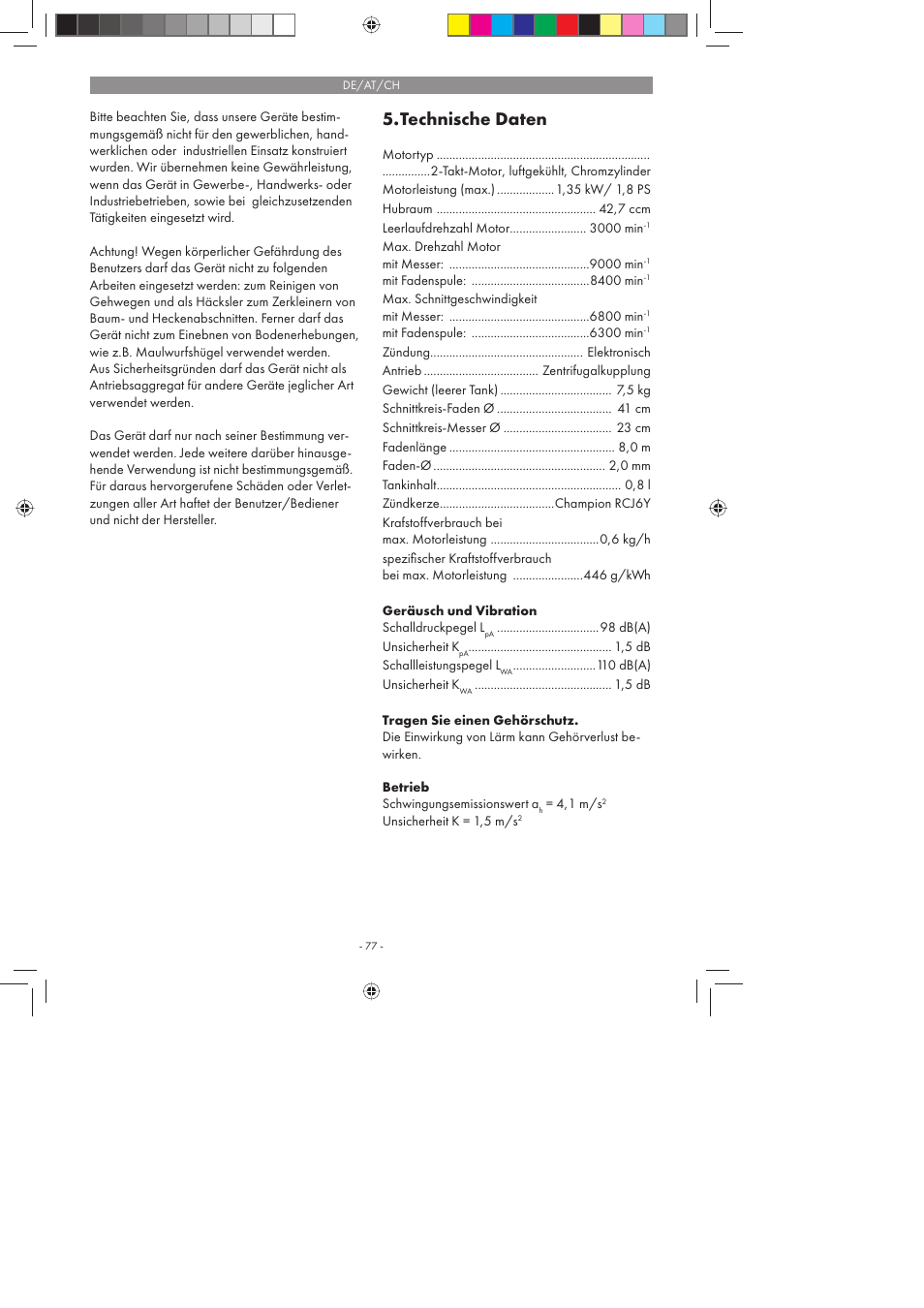 Technische daten | Florabest FBS 43 A1 User Manual | Page 77 / 90