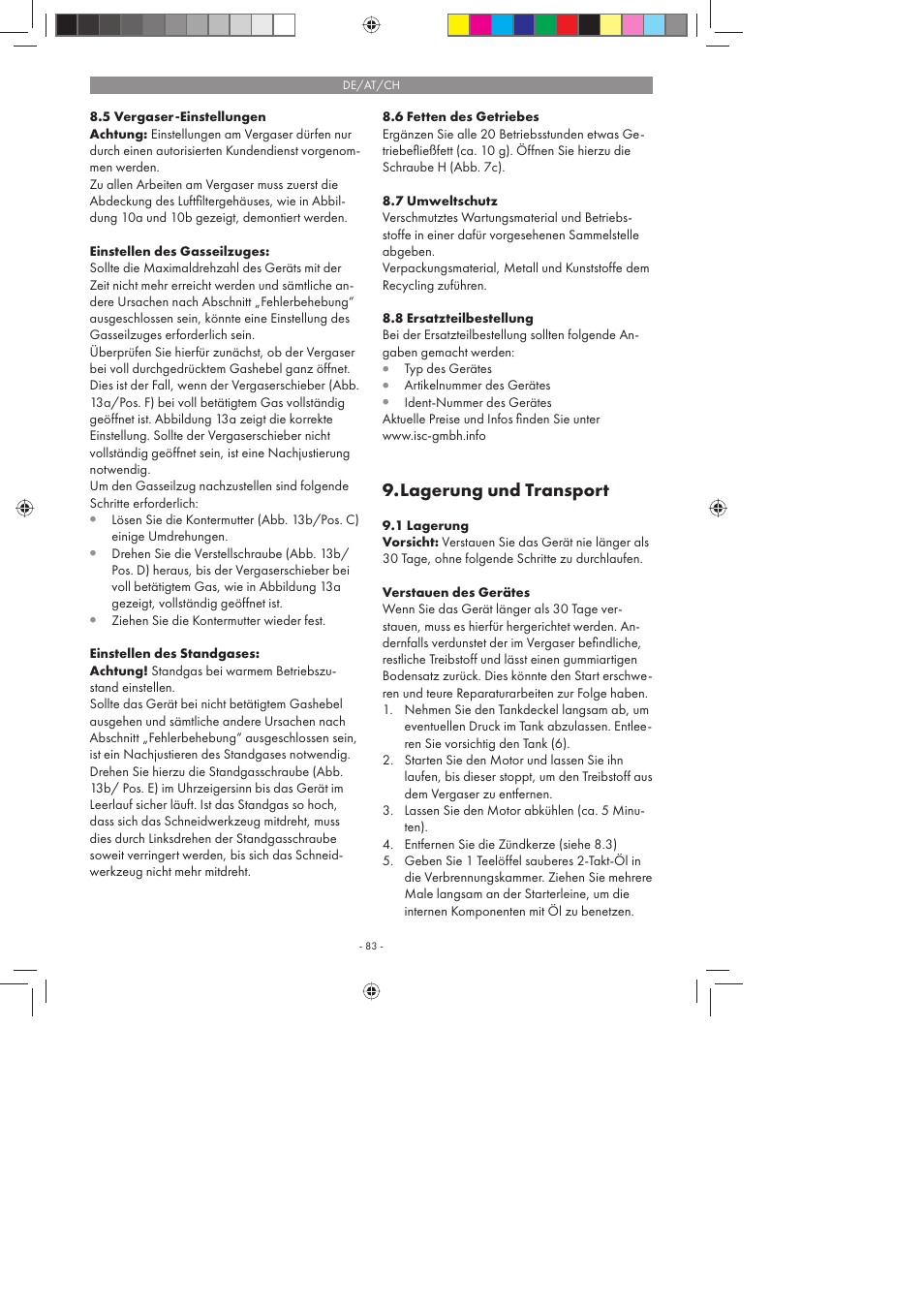 Lagerung und transport | Florabest FBS 43 A1 User Manual | Page 83 / 90