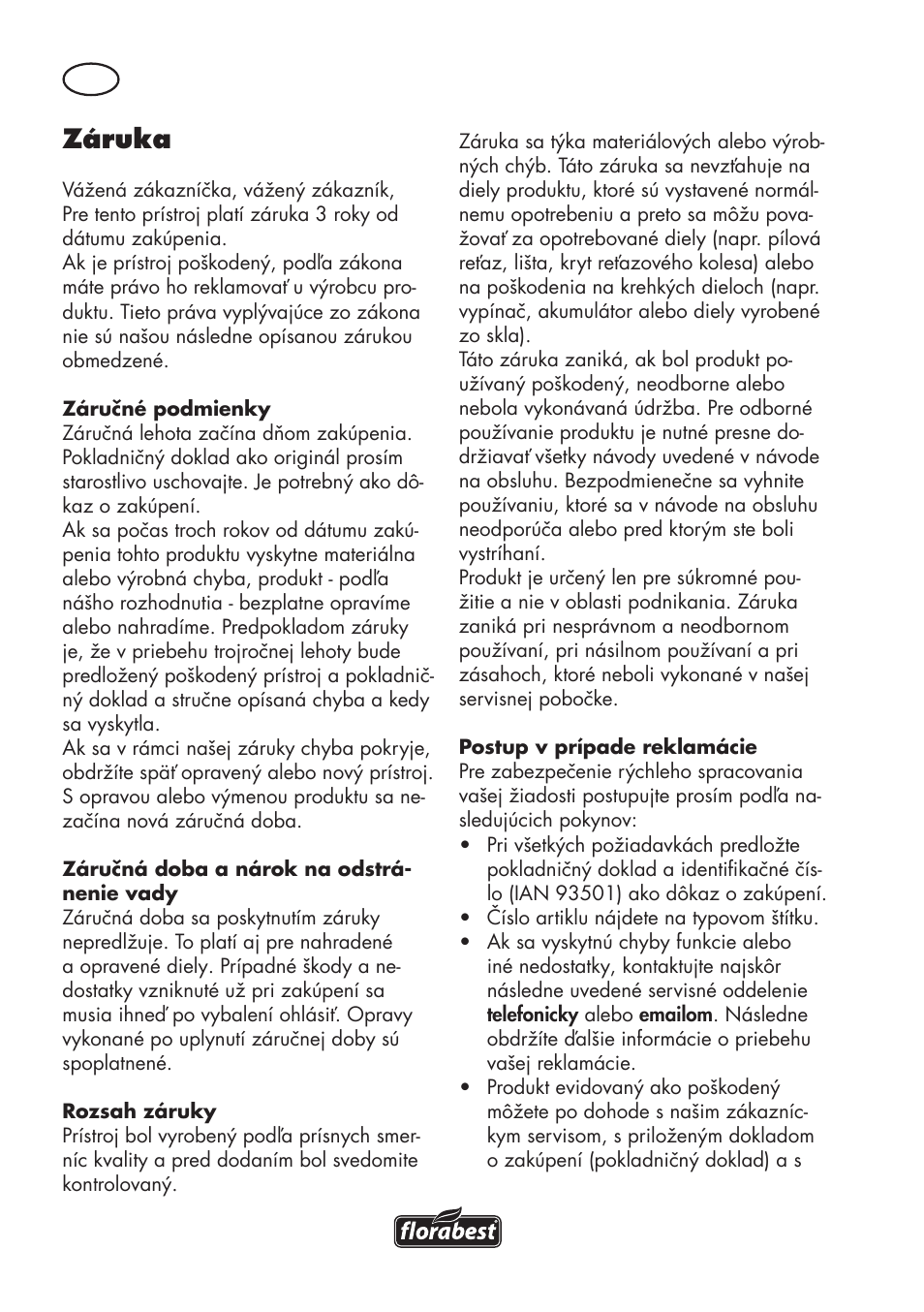 Záruka | Florabest FHE 710 A1 User Manual | Page 104 / 132