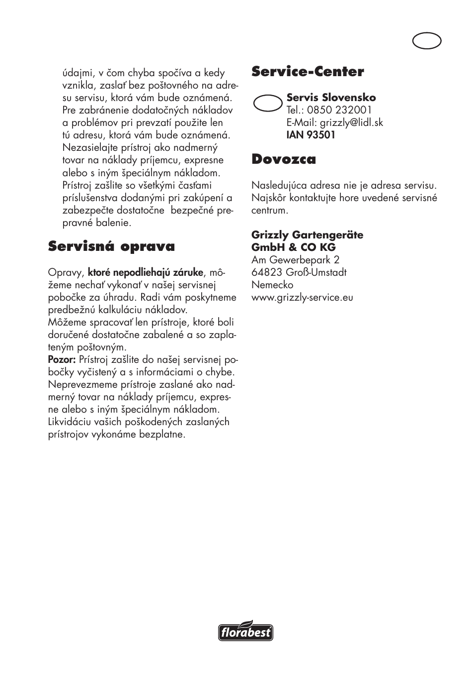 Servisná oprava, Service-center, Dovozca | Florabest FHE 710 A1 User Manual | Page 105 / 132