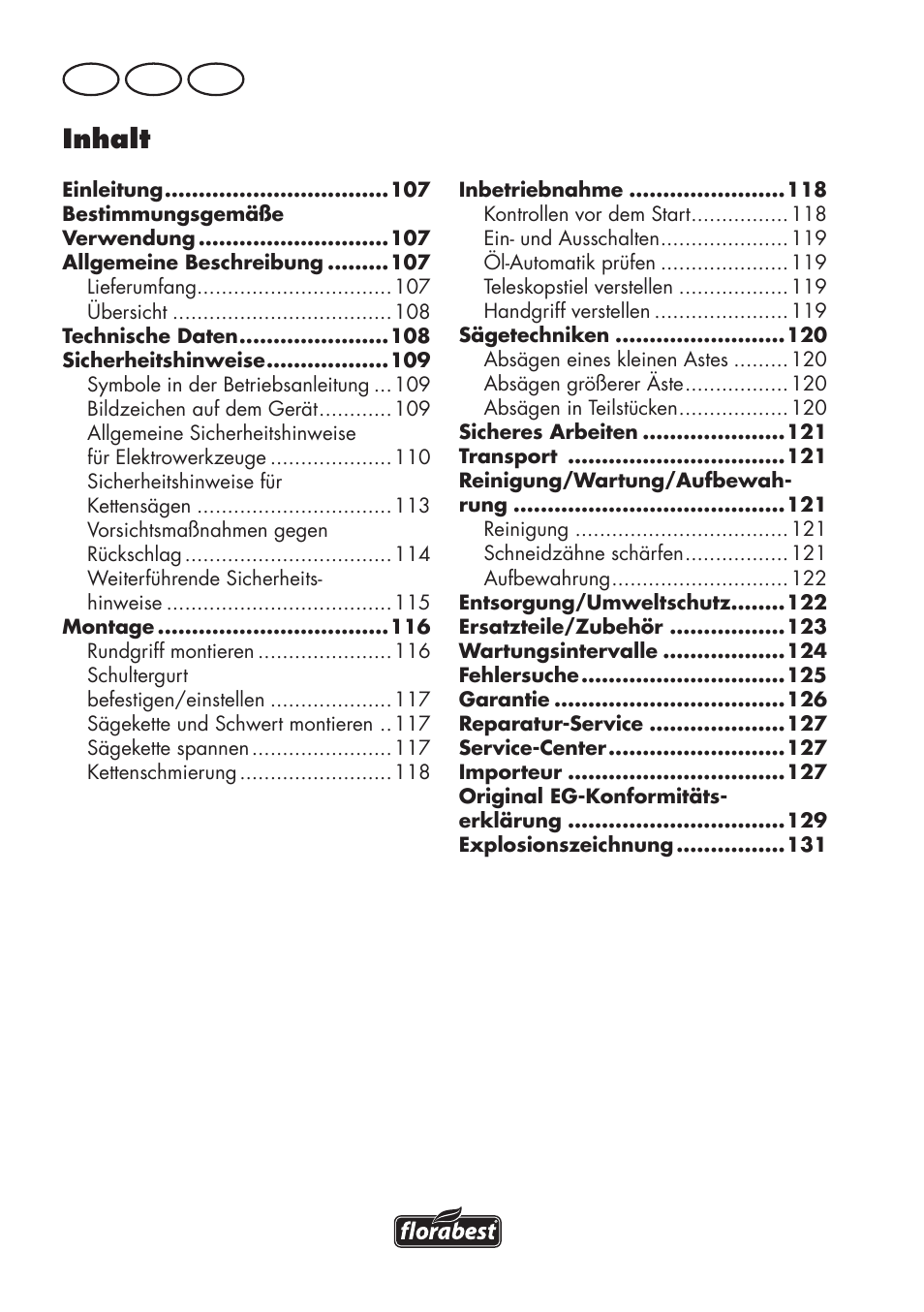 Inhalt, De at ch | Florabest FHE 710 A1 User Manual | Page 106 / 132