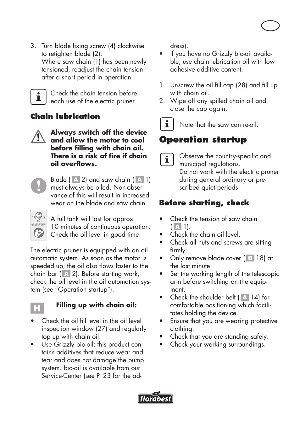 Operation startup | Florabest FHE 710 A1 User Manual | Page 15 / 132