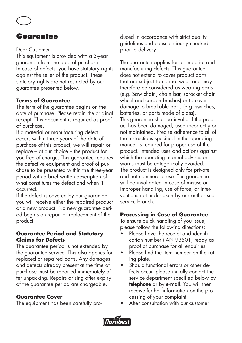 Guarantee | Florabest FHE 710 A1 User Manual | Page 22 / 132