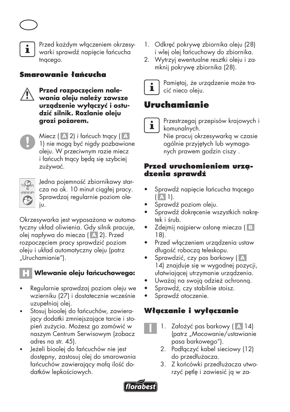 Uruchamianie | Florabest FHE 710 A1 User Manual | Page 36 / 132