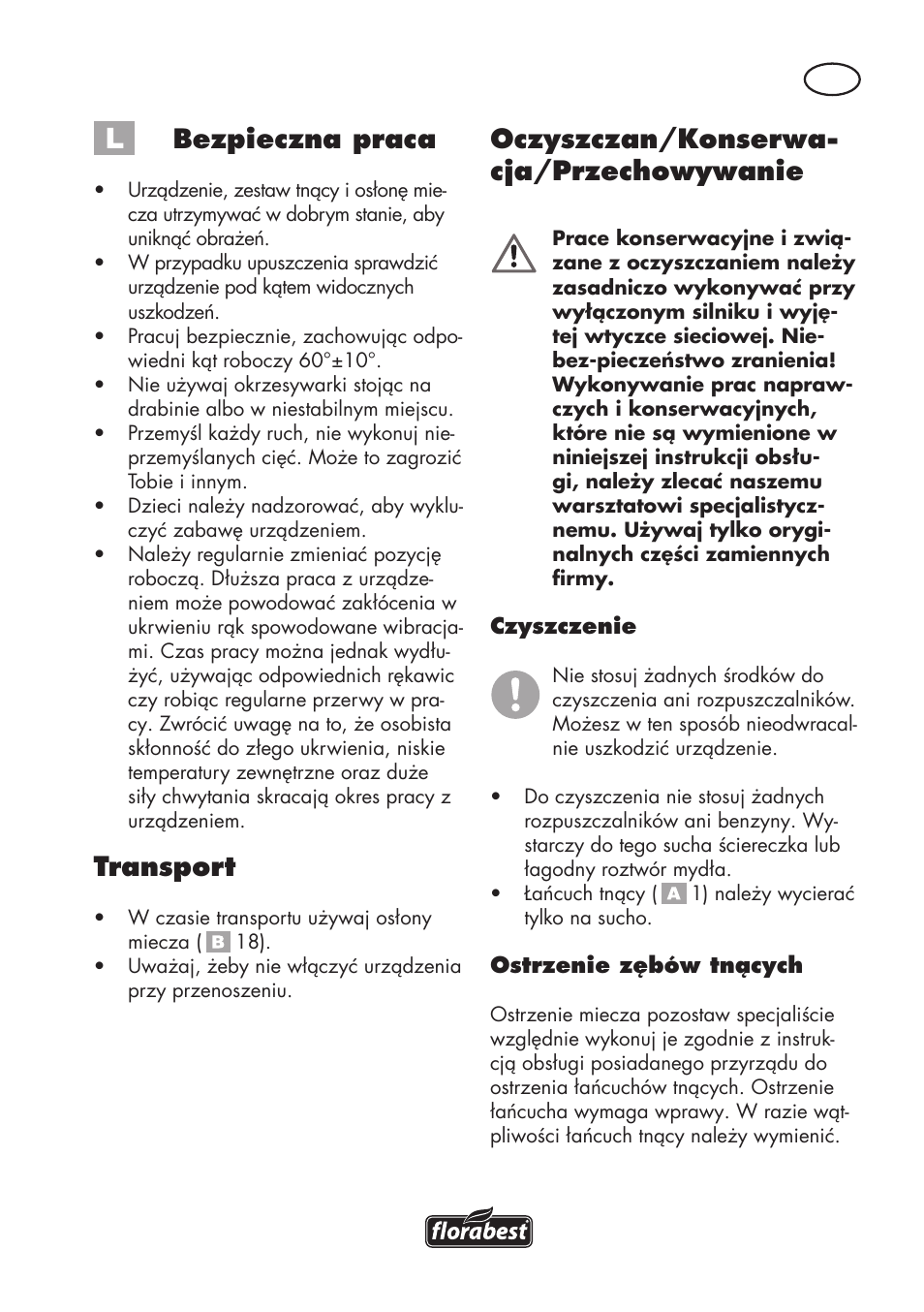 Bezpieczna praca, Transport, Oczyszczan/konserwa- cja/przechowywanie | Florabest FHE 710 A1 User Manual | Page 39 / 132