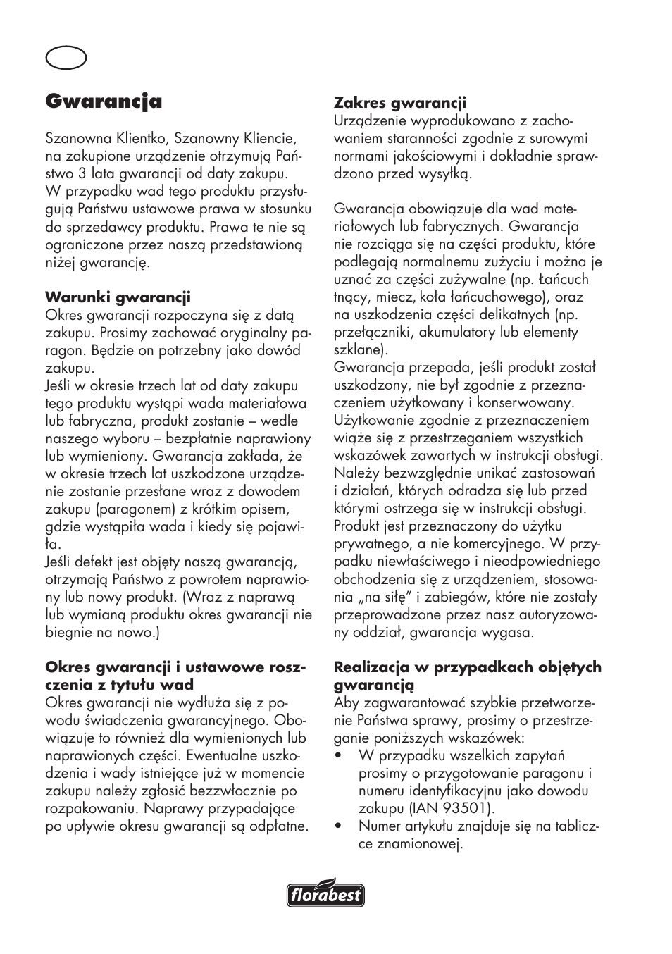 Gwarancja | Florabest FHE 710 A1 User Manual | Page 44 / 132