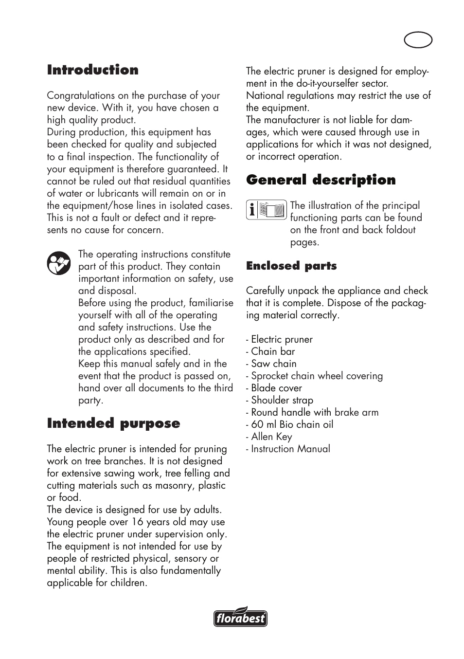 Introduction, Intended purpose, General description | Florabest FHE 710 A1 User Manual | Page 5 / 132