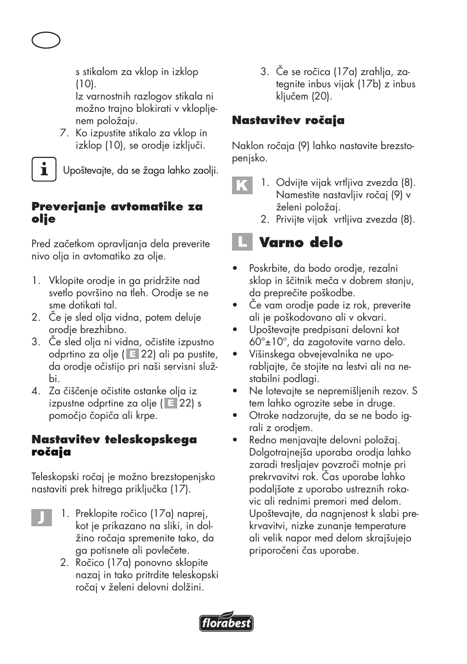 Varno delo | Florabest FHE 710 A1 User Manual | Page 58 / 132