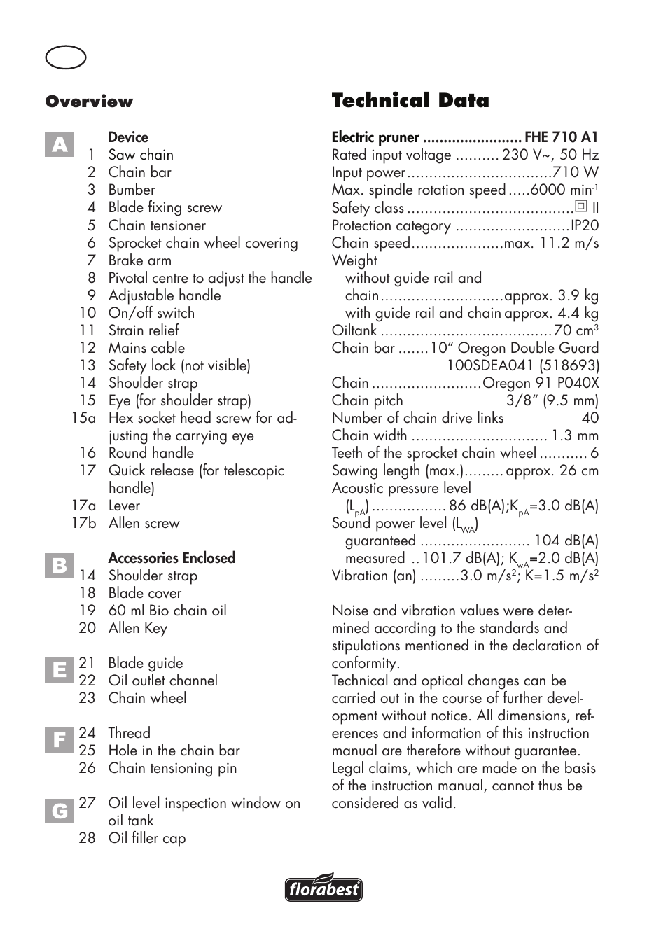 Technical data | Florabest FHE 710 A1 User Manual | Page 6 / 132