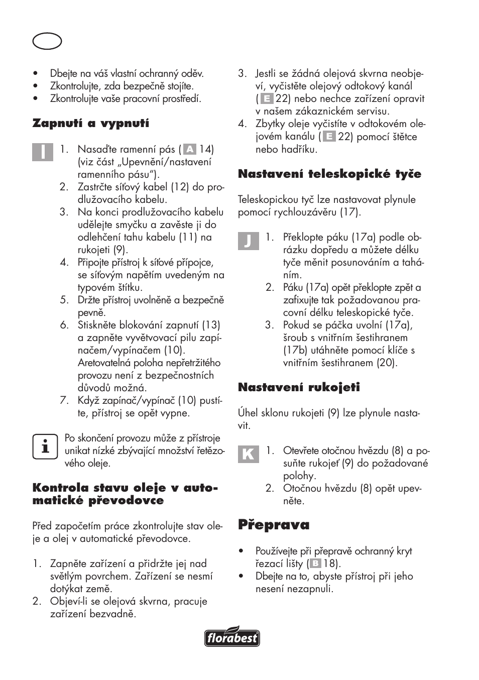 Přeprava | Florabest FHE 710 A1 User Manual | Page 78 / 132