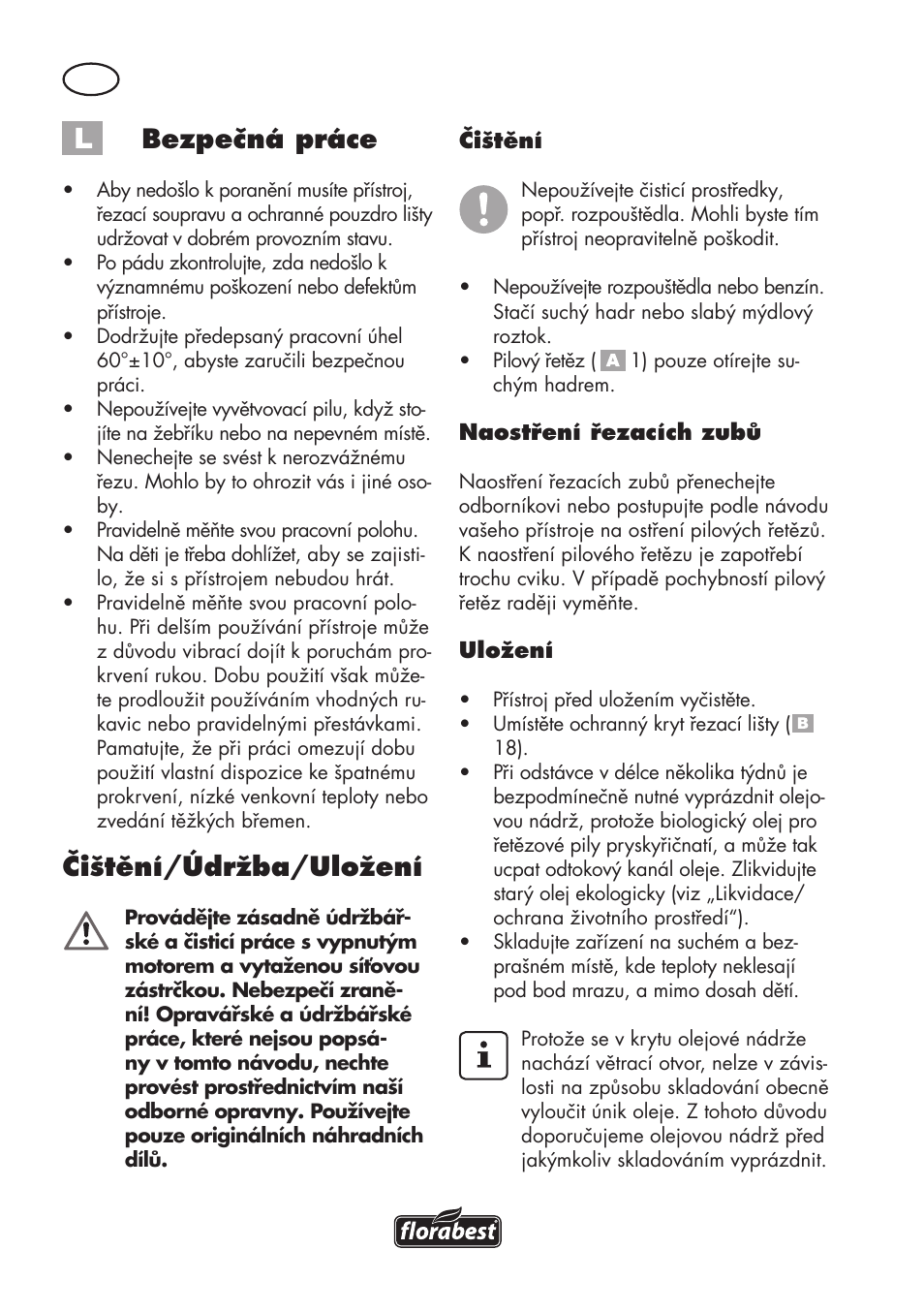 Bezpečná práce, Čištění/údržba/uložení | Florabest FHE 710 A1 User Manual | Page 80 / 132