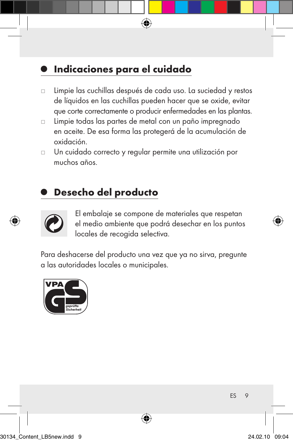 Indicaciones para el cuidado, Desecho del producto | Florabest Z28344 User Manual | Page 11 / 27