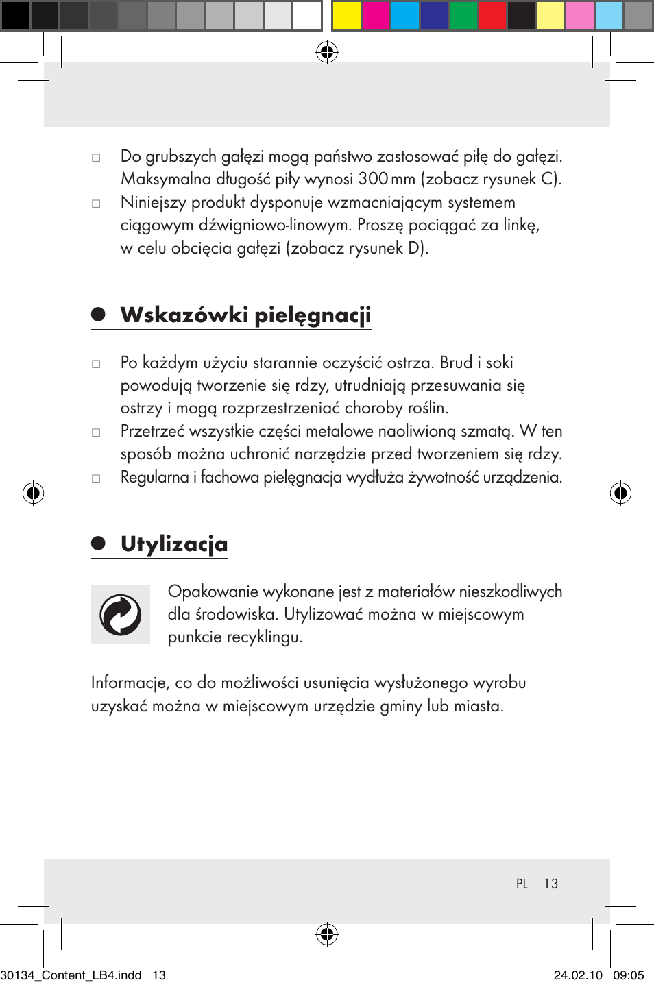 Wskazówki pielęgnacji, Utylizacja | Florabest Z28344 User Manual | Page 15 / 36