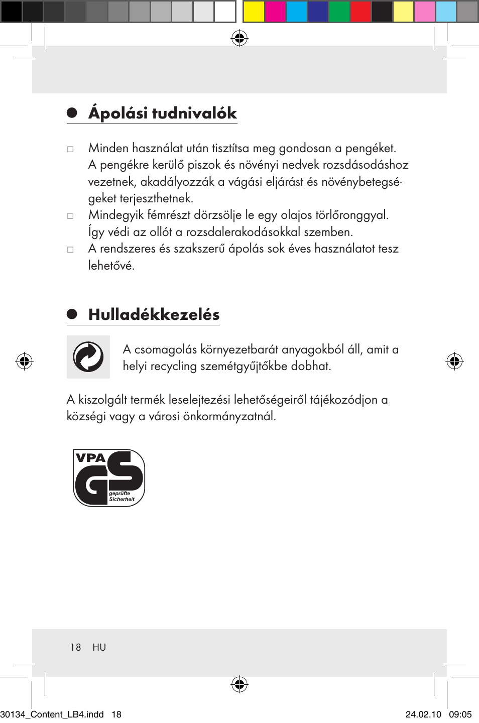 Ápolási tudnivalók, Hulladékkezelés | Florabest Z28344 User Manual | Page 20 / 36