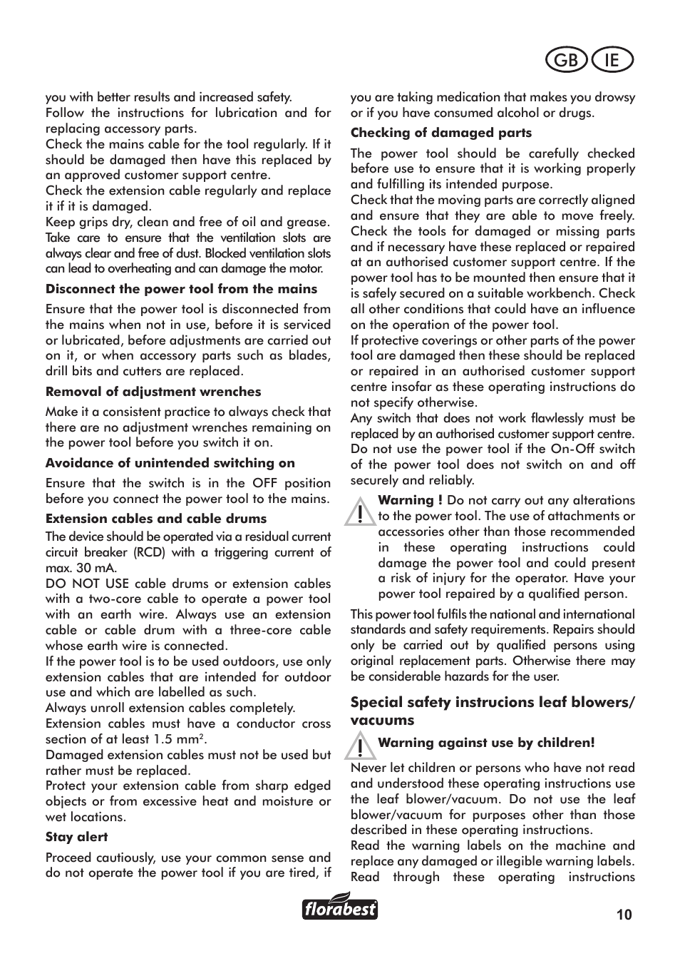 Ie gb | Florabest FLB 3000 A1 User Manual | Page 11 / 36