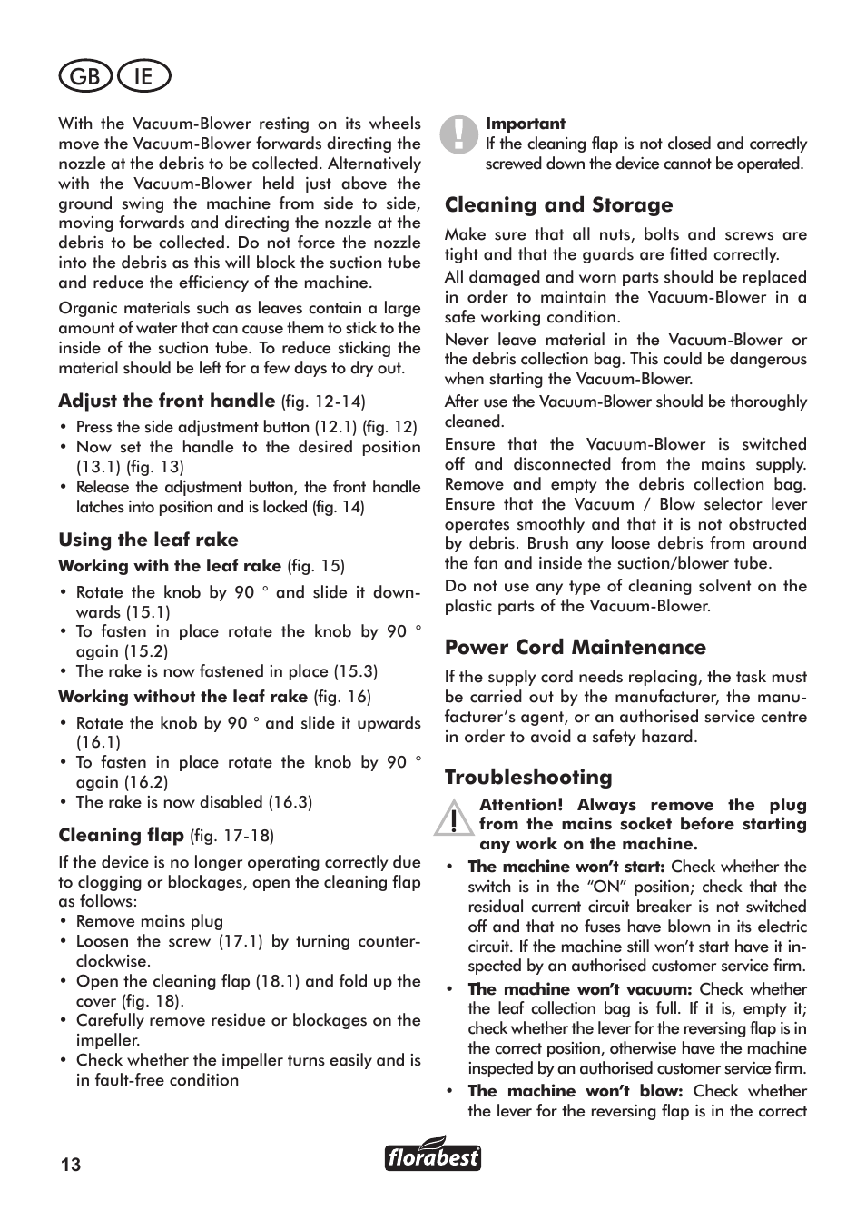 Gb ie | Florabest FLB 3000 A1 User Manual | Page 14 / 36