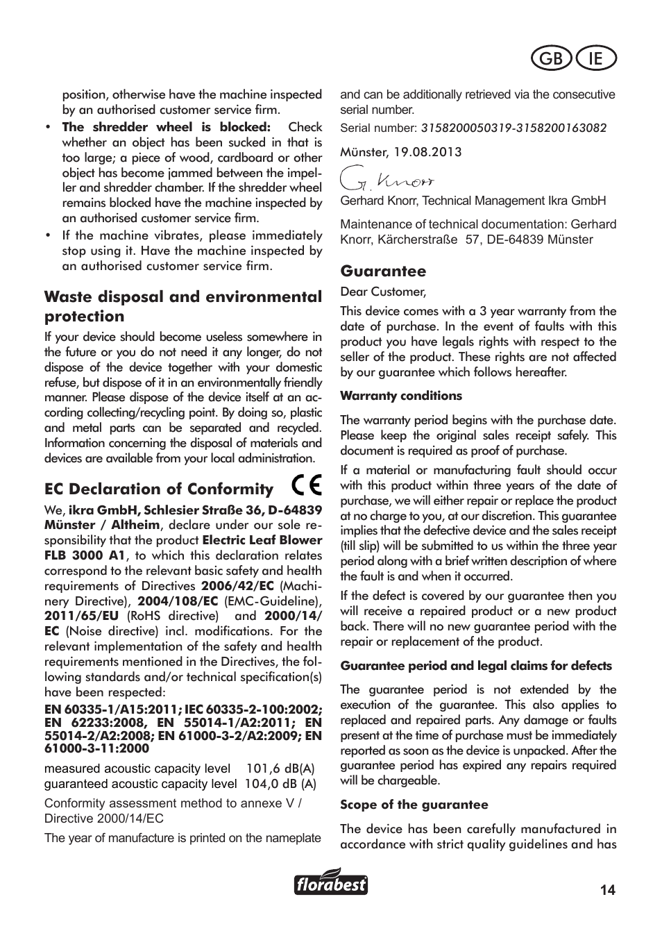 Ie gb | Florabest FLB 3000 A1 User Manual | Page 15 / 36