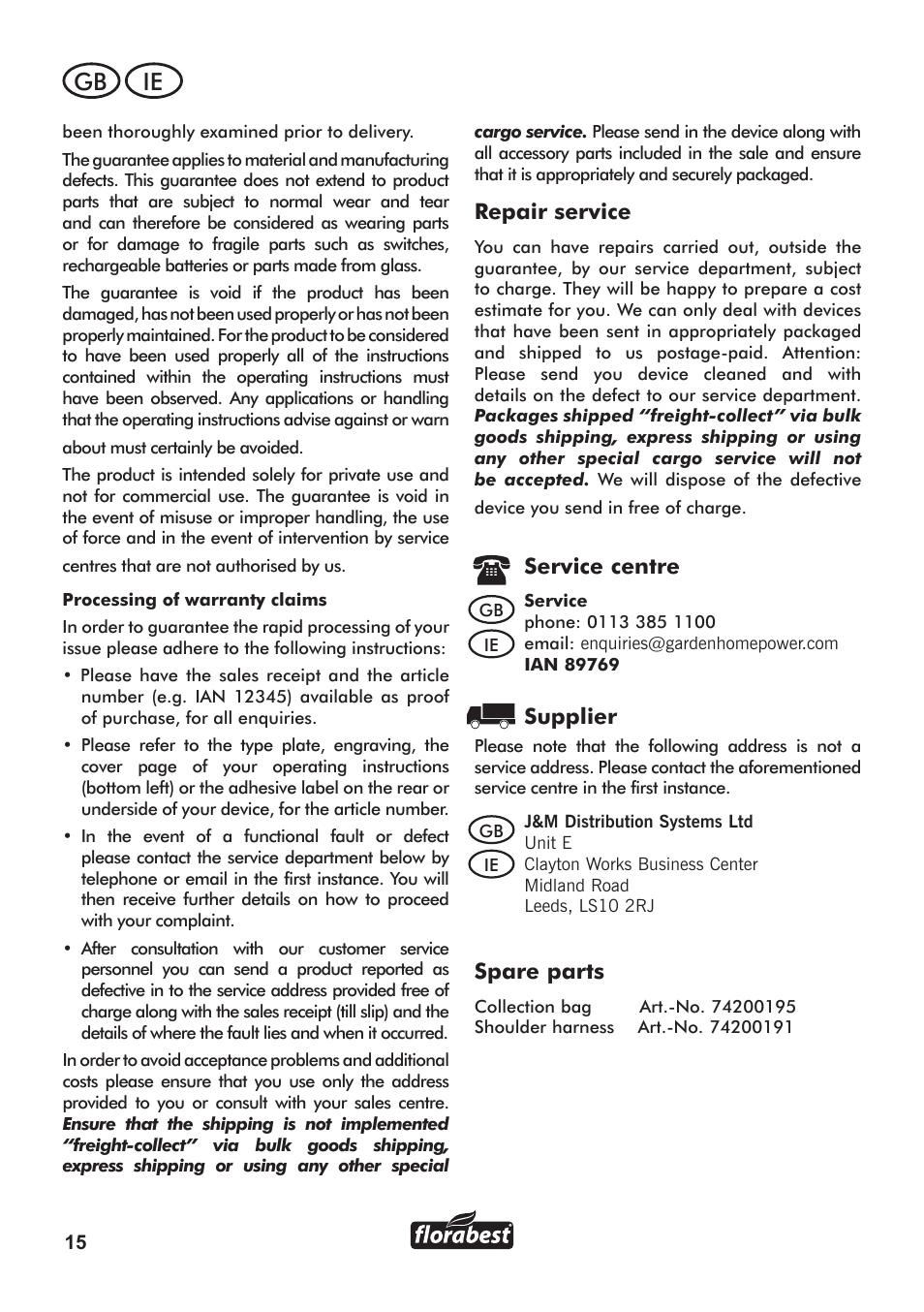 Gb ie | Florabest FLB 3000 A1 User Manual | Page 16 / 36