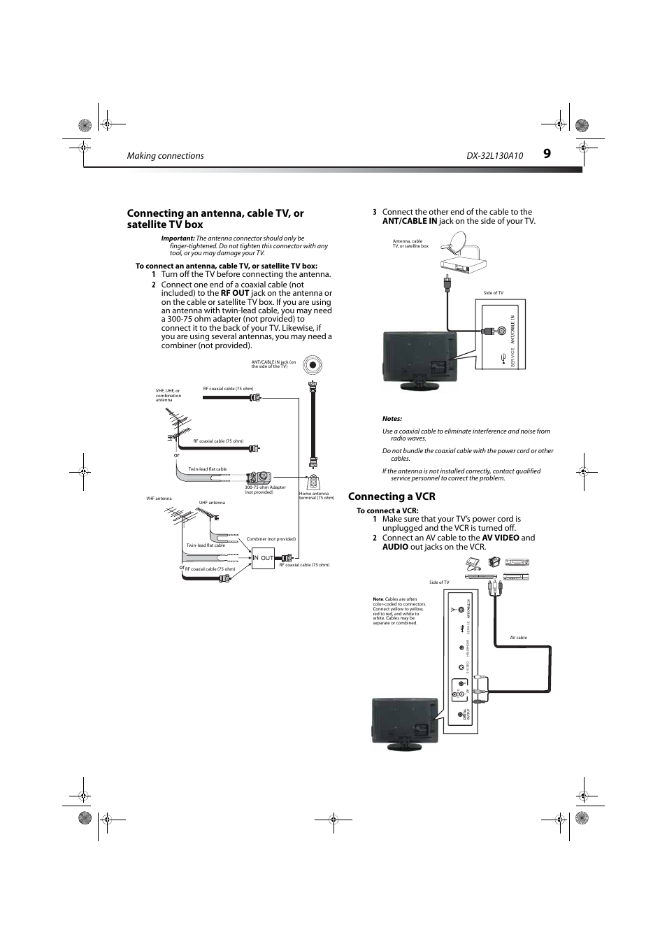 Connecting a vcr, Making connections | Dynex DX-32L130A10 User Manual | Page 12 / 25