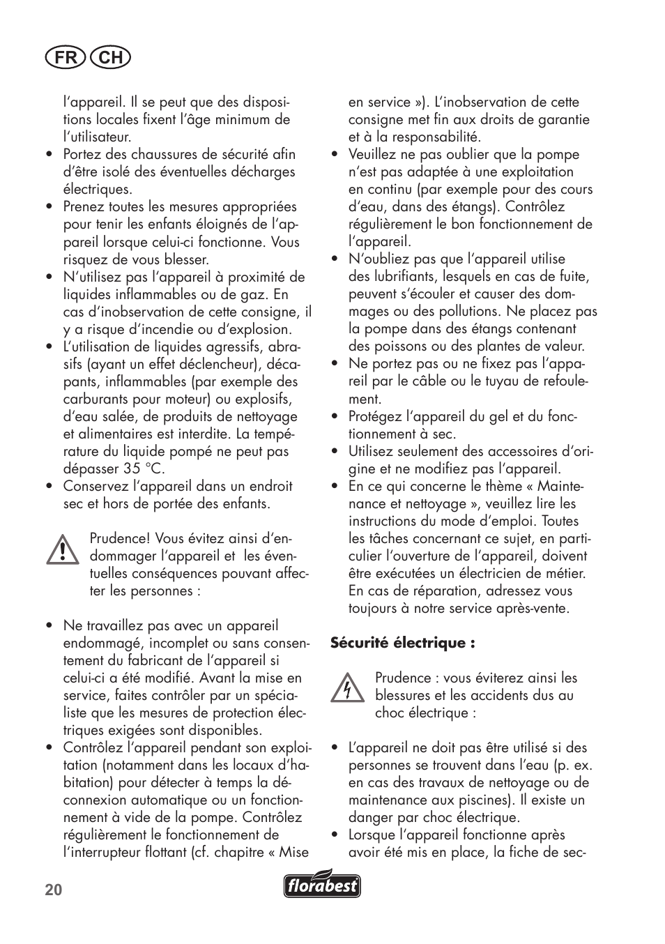 Fr ch | Florabest FTP 400 B2 User Manual | Page 20 / 54