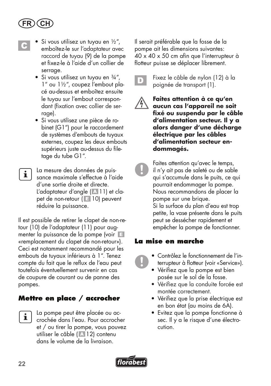 Fr ch | Florabest FTP 400 B2 User Manual | Page 22 / 54