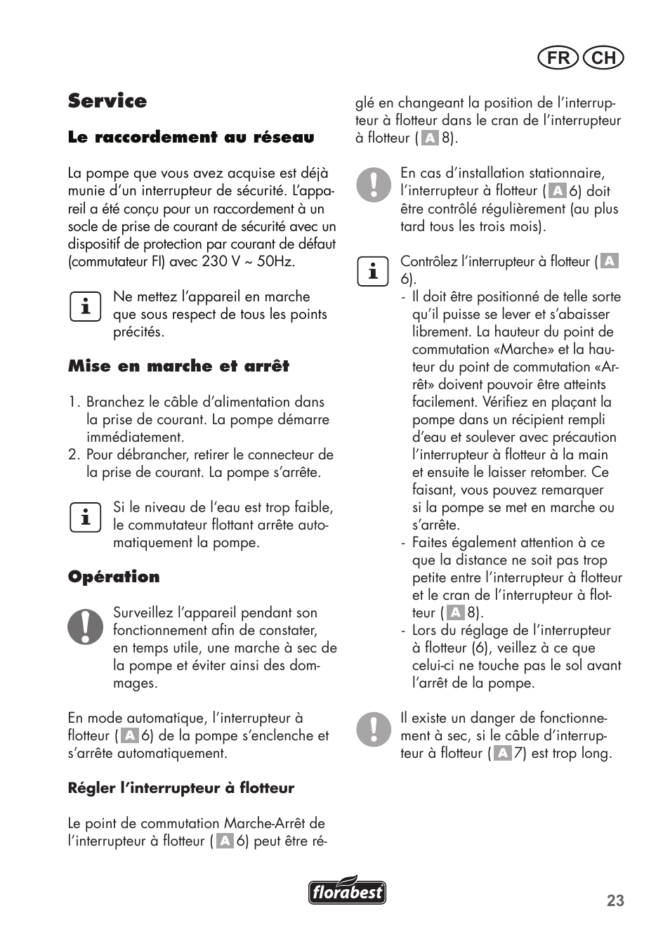 Service, Ch fr | Florabest FTP 400 B2 User Manual | Page 23 / 54