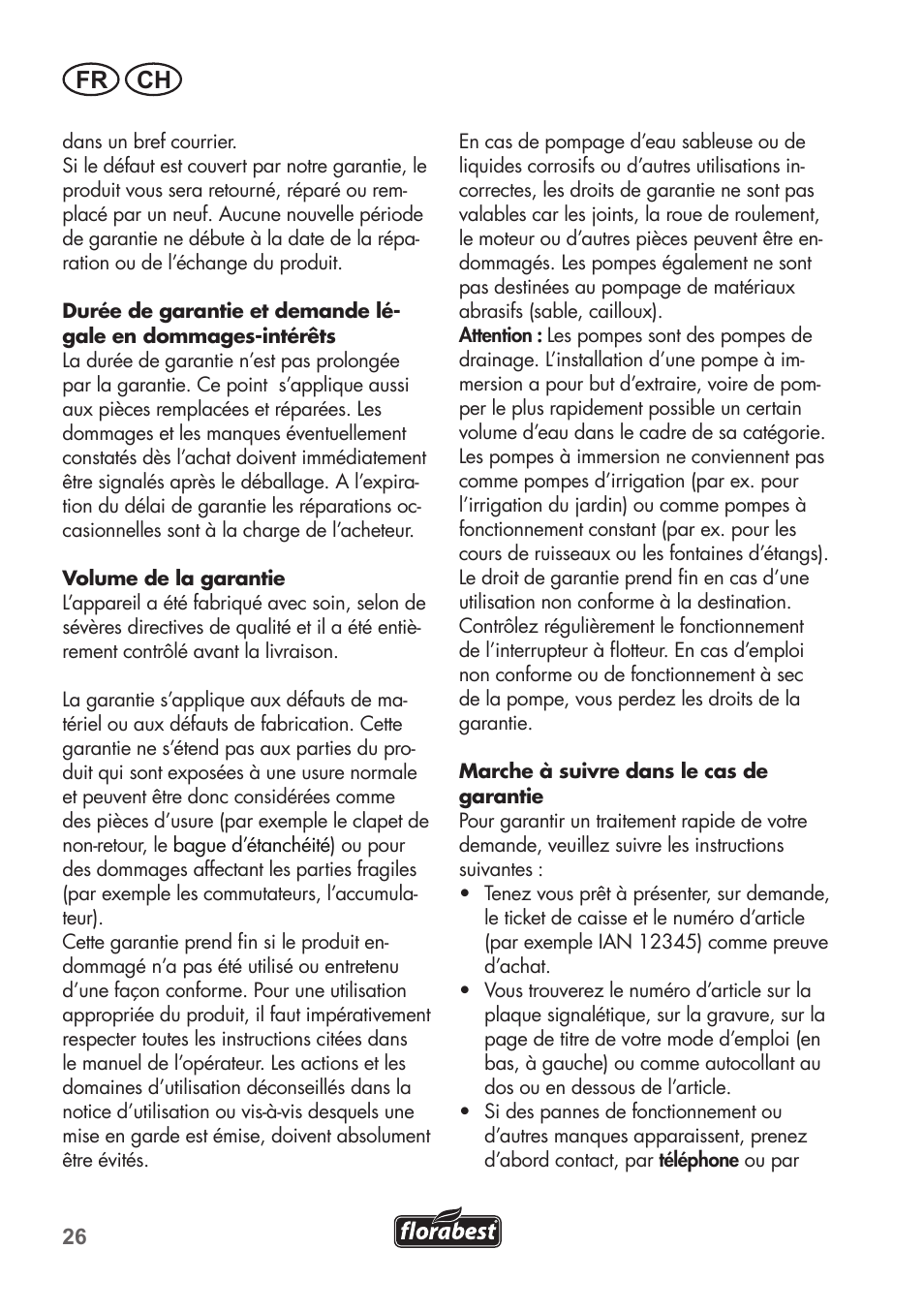 Fr ch | Florabest FTP 400 B2 User Manual | Page 26 / 54