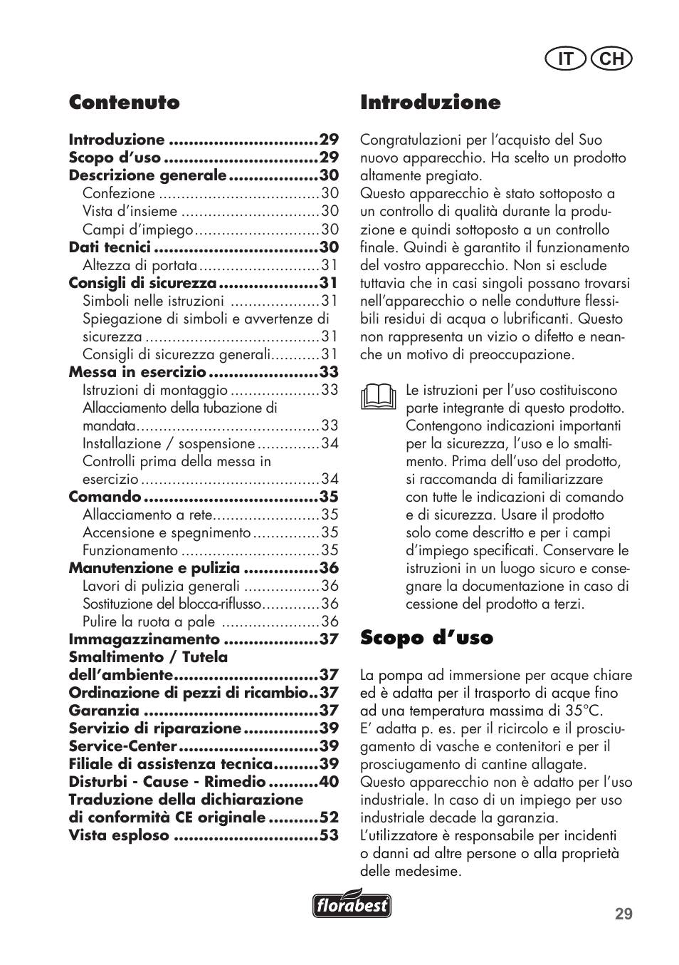 Introduzione, Scopo d’uso, Contenuto | It ch | Florabest FTP 400 B2 User Manual | Page 29 / 54