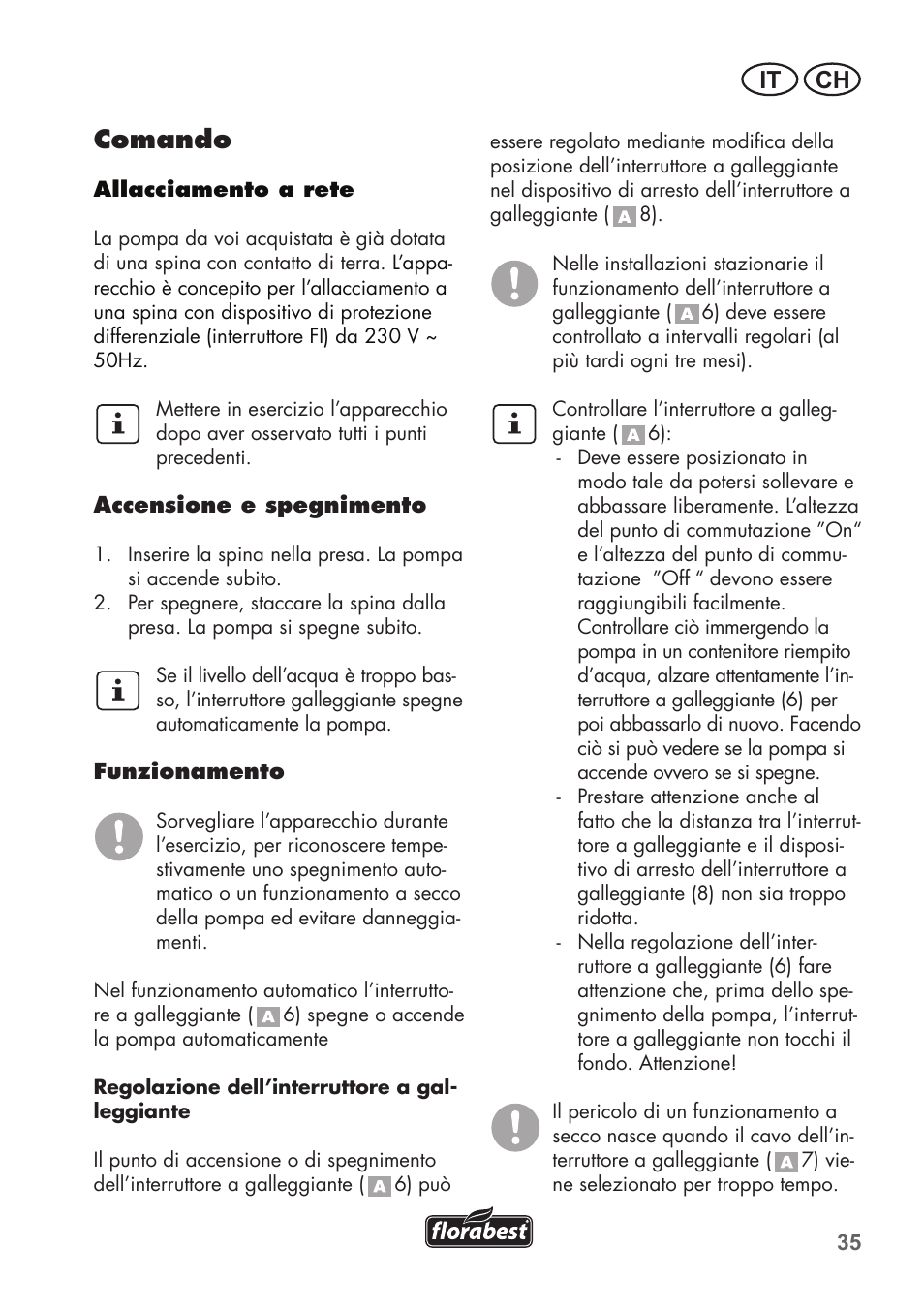 Comando, It ch | Florabest FTP 400 B2 User Manual | Page 35 / 54