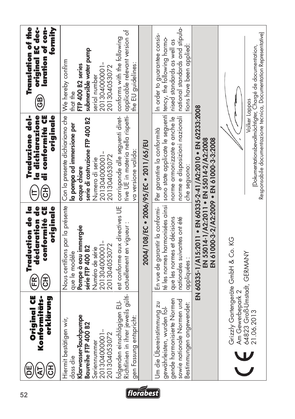 Florabest FTP 400 B2 User Manual | Page 52 / 54